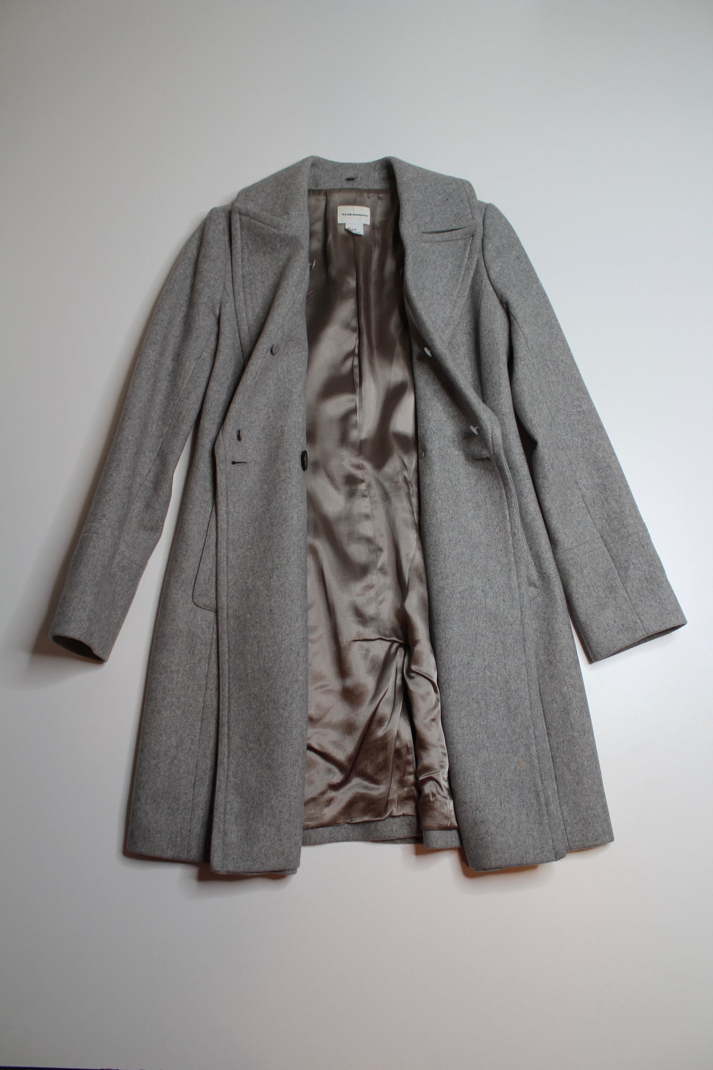 Club Monaco light grey wool coat with removable trim, size small (additional 20% off)