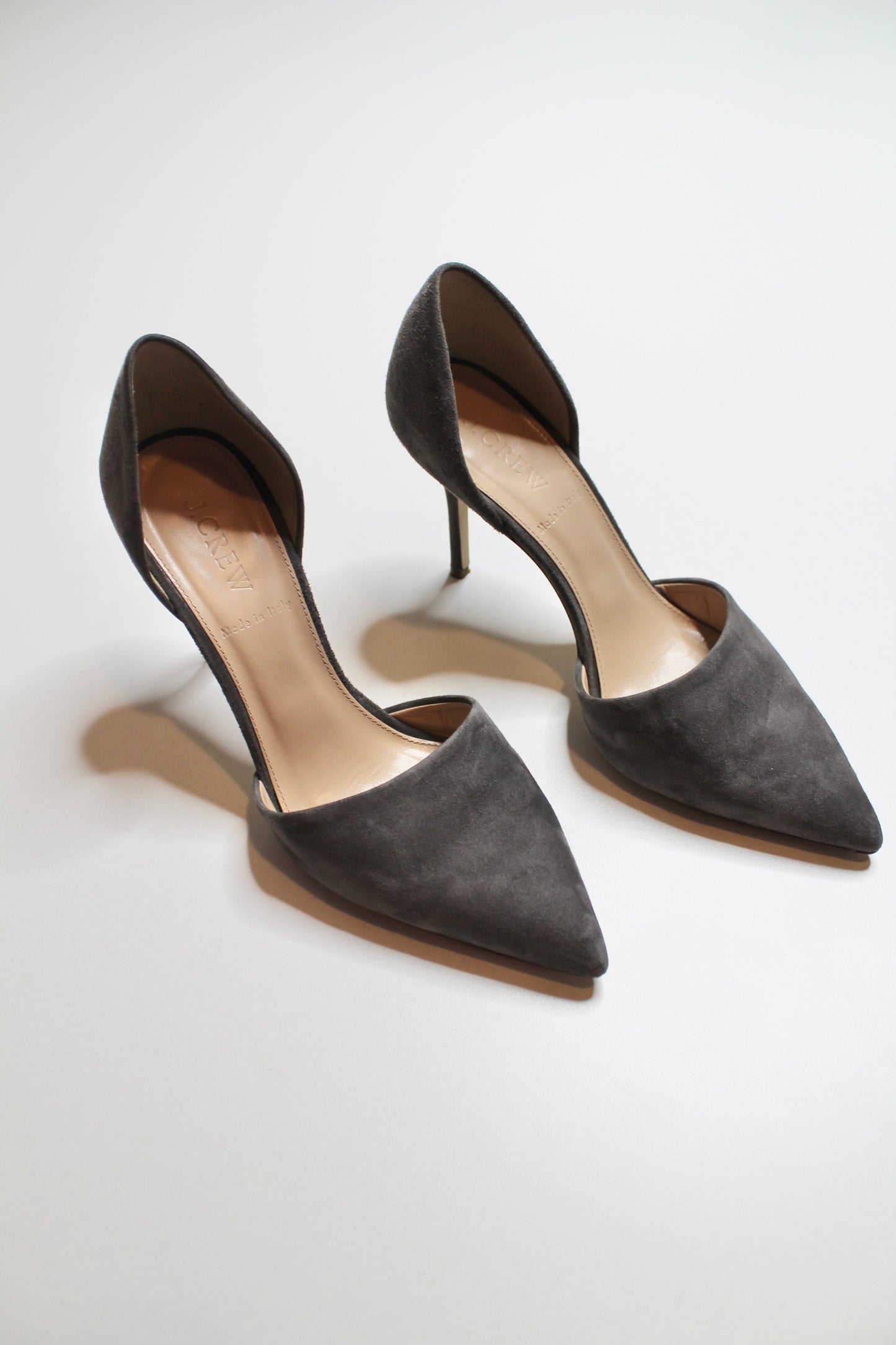 J.CREW grey Elise suede heels, size 6.5