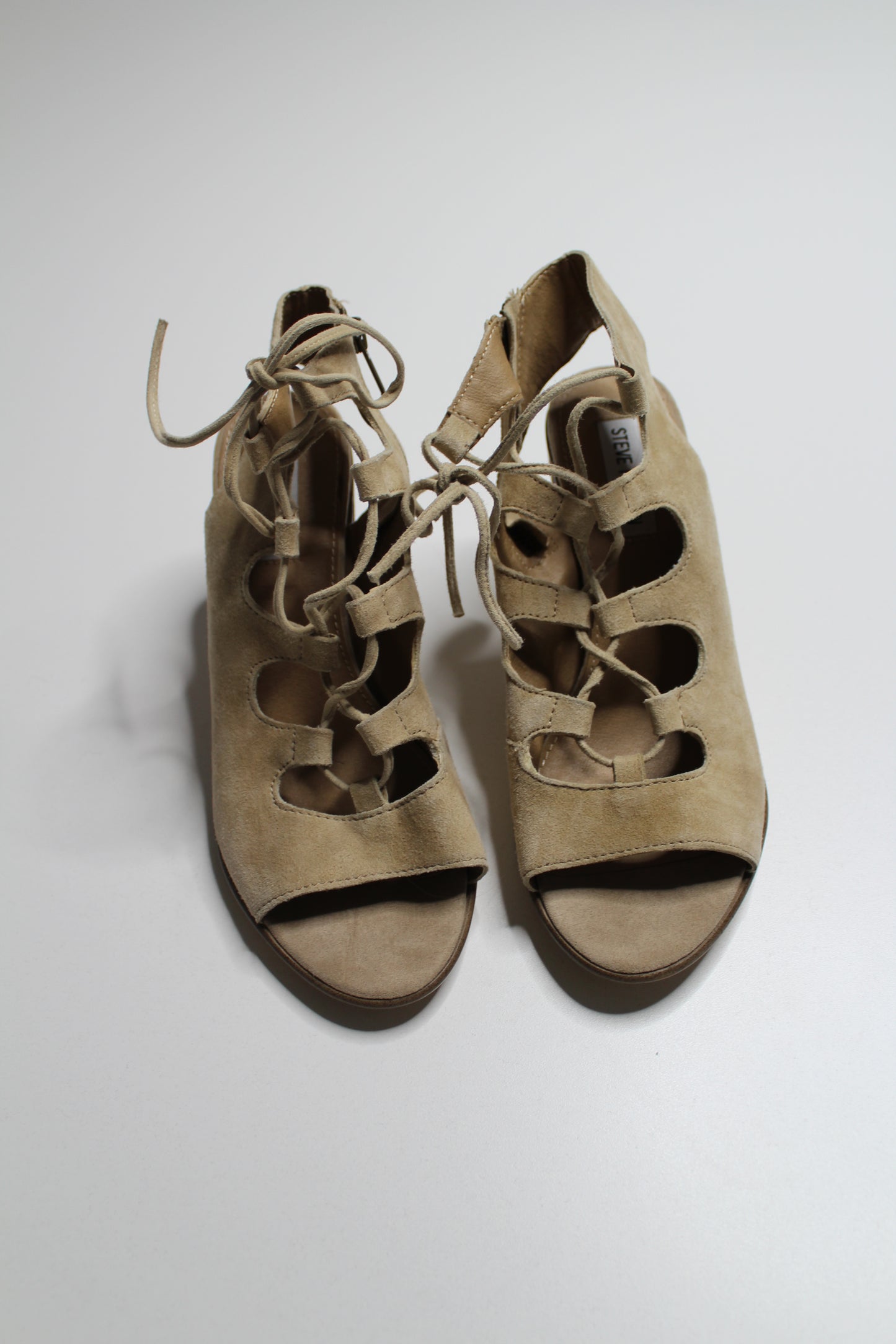 Steve Madden tan chunky block caged heels, size 8.5 (price reduced: was $40)