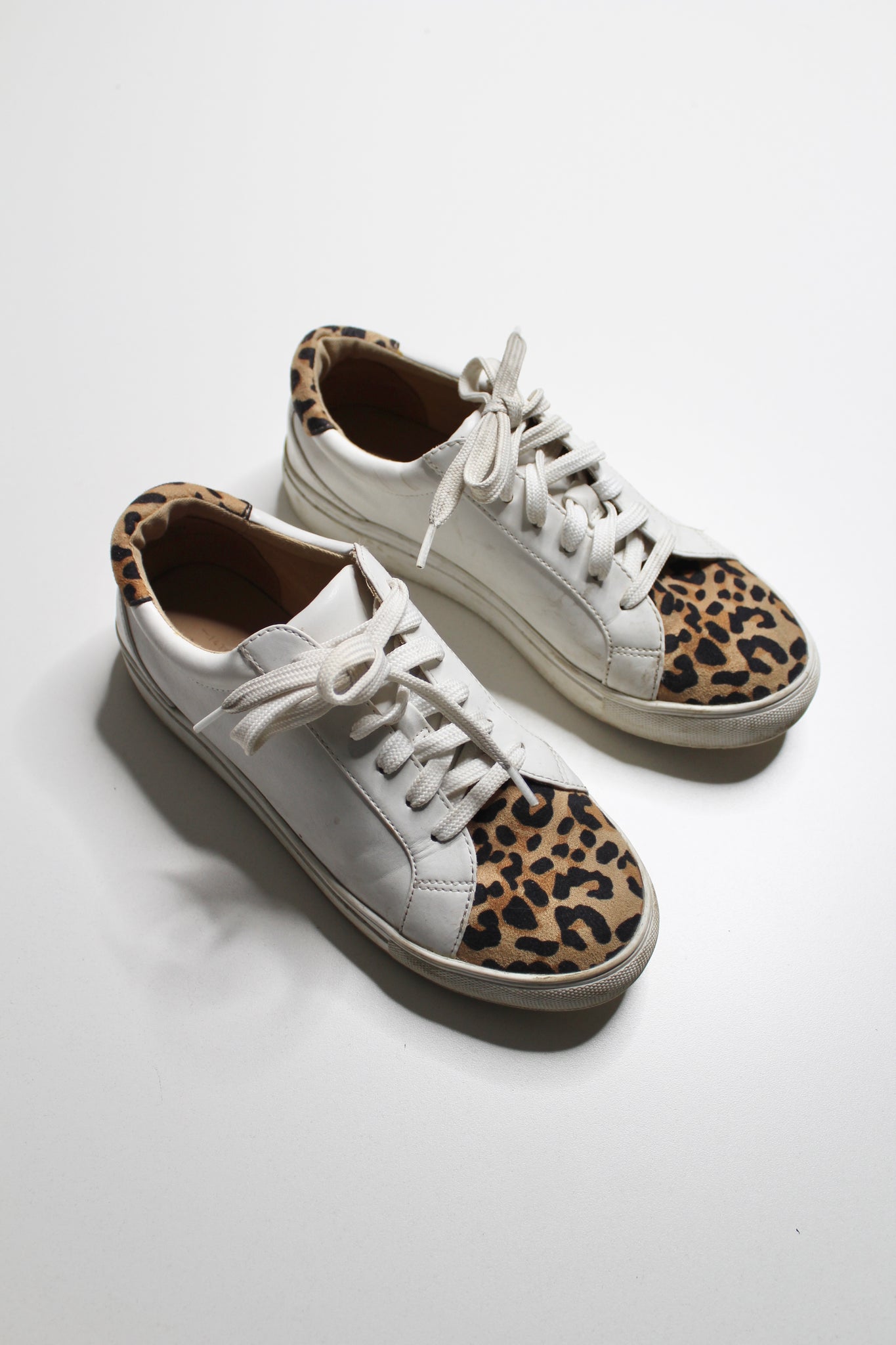 Nordstrom 14th  & Union white/cheetah lace up sneakers, size 7 (price reduced: was $30)