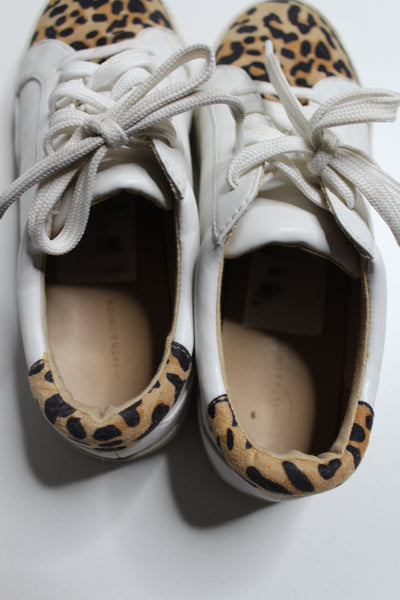 Nordstrom 14th  & Union white/cheetah lace up sneakers, size 7 (price reduced: was $30)