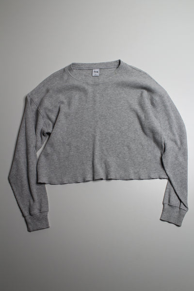 Aritzia TNA light grey cropped waffle long sleeve, size medium (loose fit)