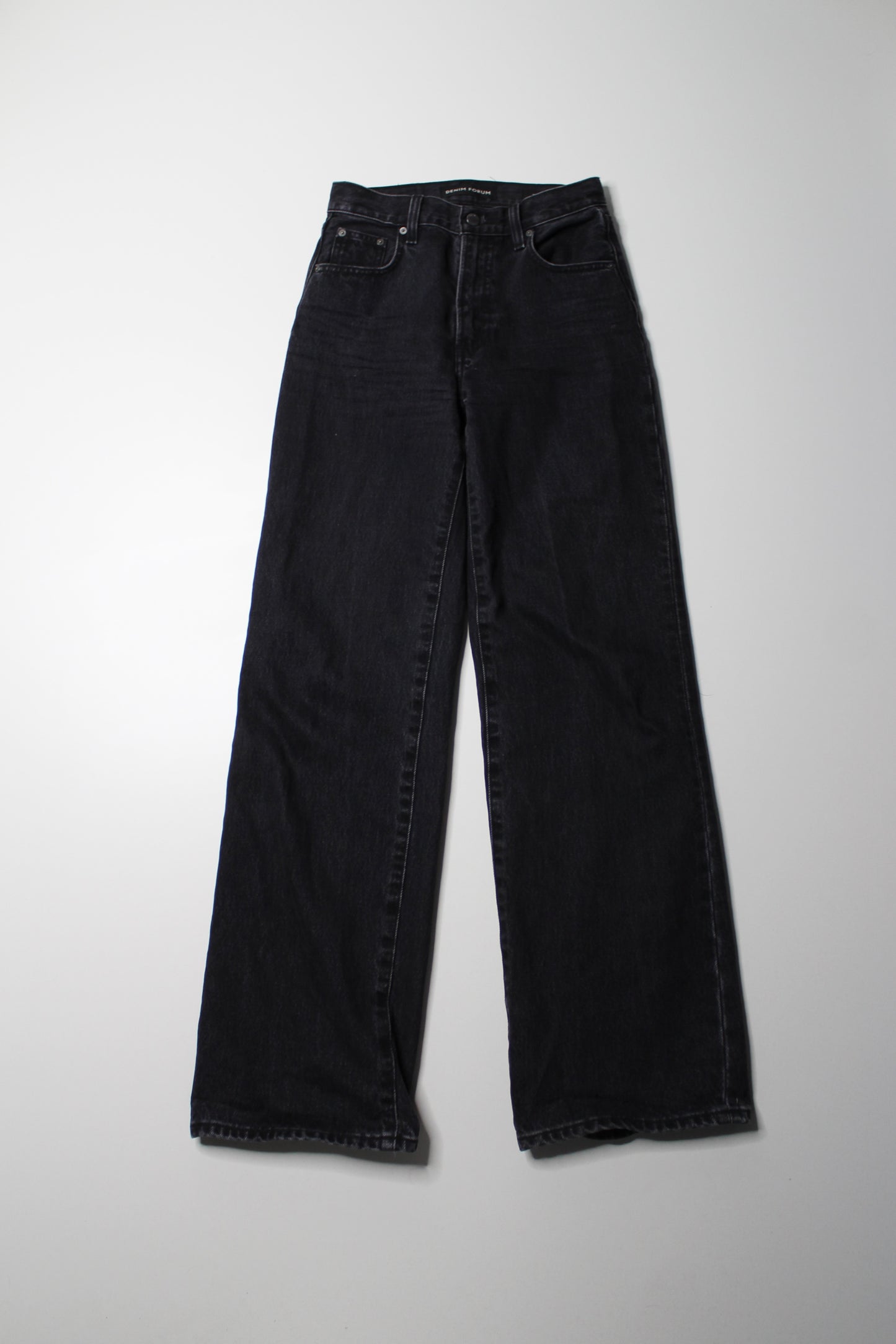 Denim Forum black wash ‘farrah’ high rise wide leg jeans, size 24