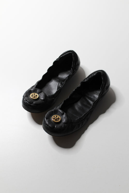 Tory Burch black ‘rose’ ballet flats, size 6.5