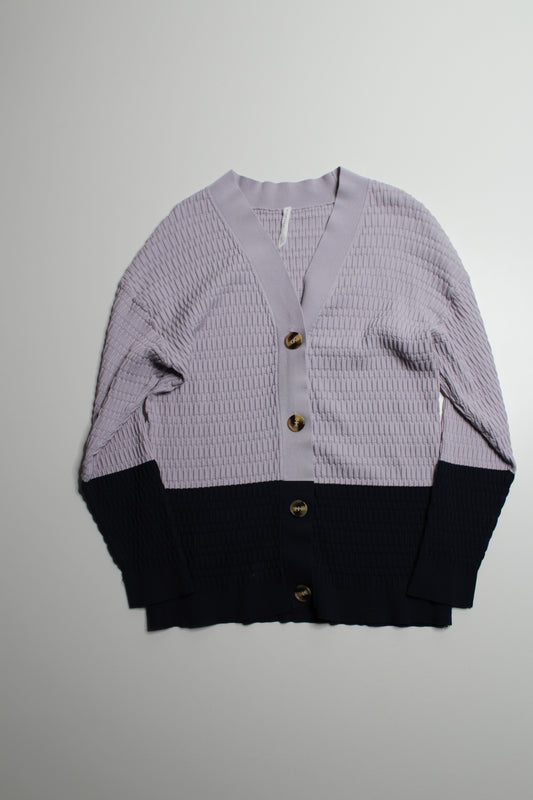 Paper Label lavender color block textured button stretch cardigan, size 3 (fits like medium)
