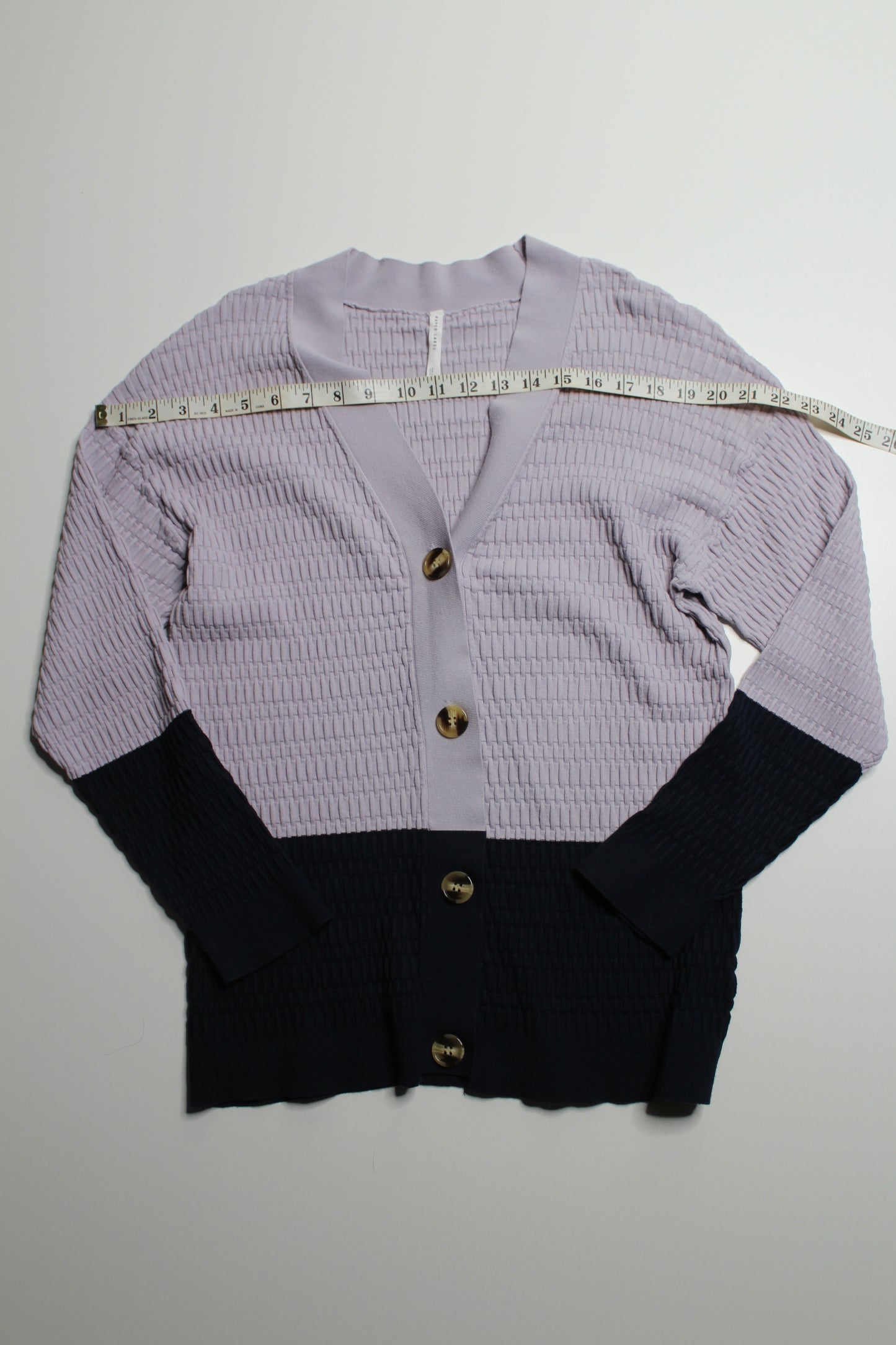 Paper Label lavender color block textured button stretch cardigan, size 3 (fits like medium)