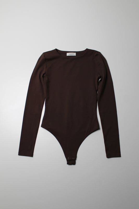 Aritzia babaton dark brown ‘contour crew’ long sleeve bodysuit, size xsmall