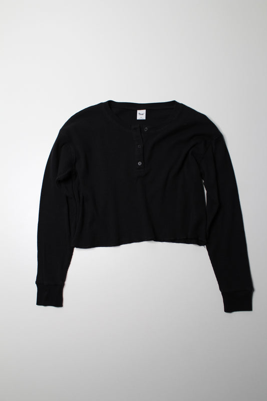 Aritzia TNA black cropped waffle henley long sleeve, size xxsmall (oversized fit)