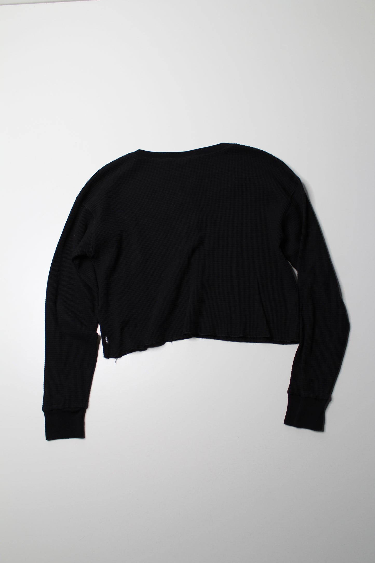 Aritzia TNA black cropped waffle henley long sleeve, size xxsmall (oversized fit)