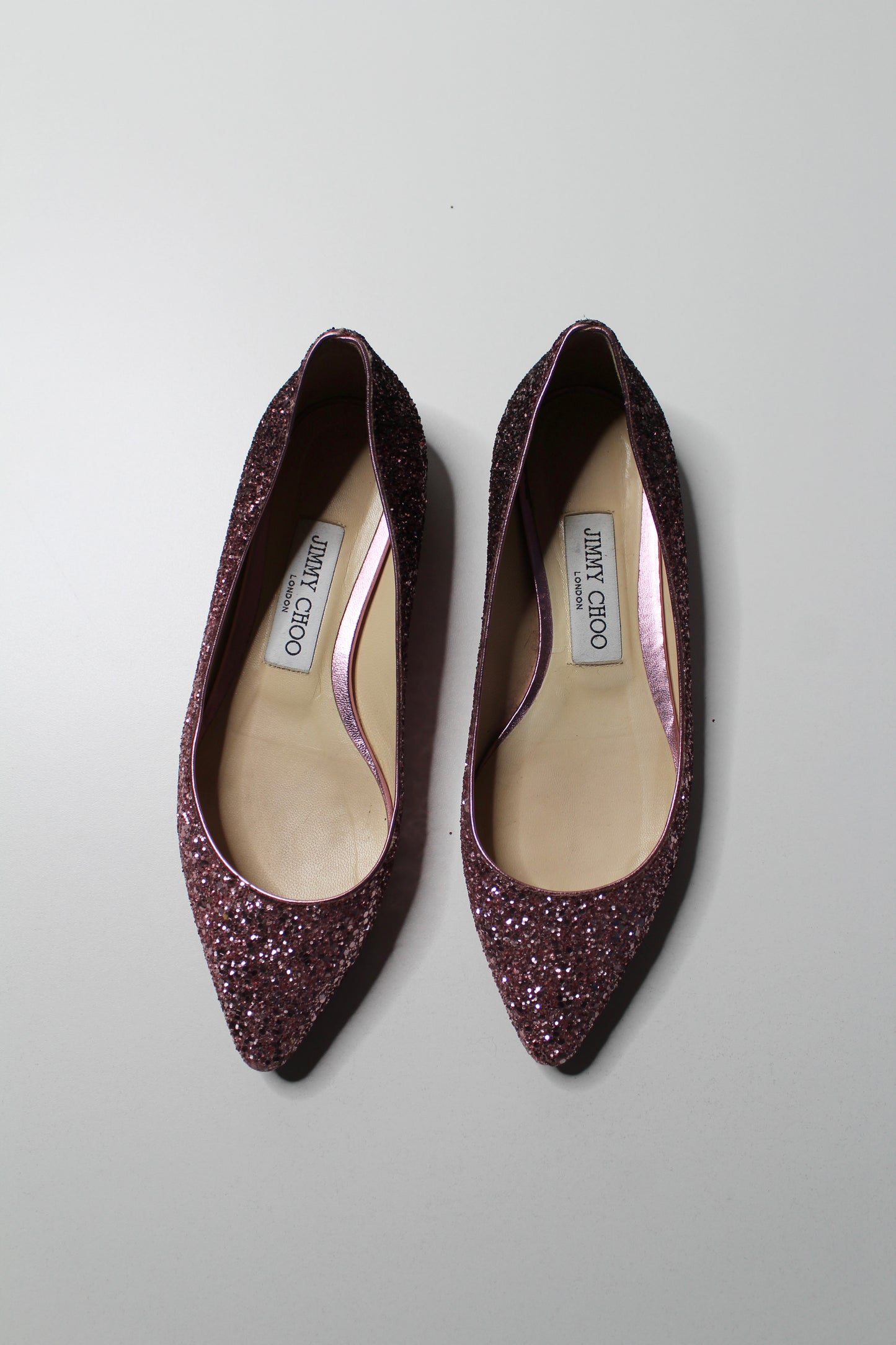 Jimmy Choo pink glitter 'romy' flats, size 36 (size 6)