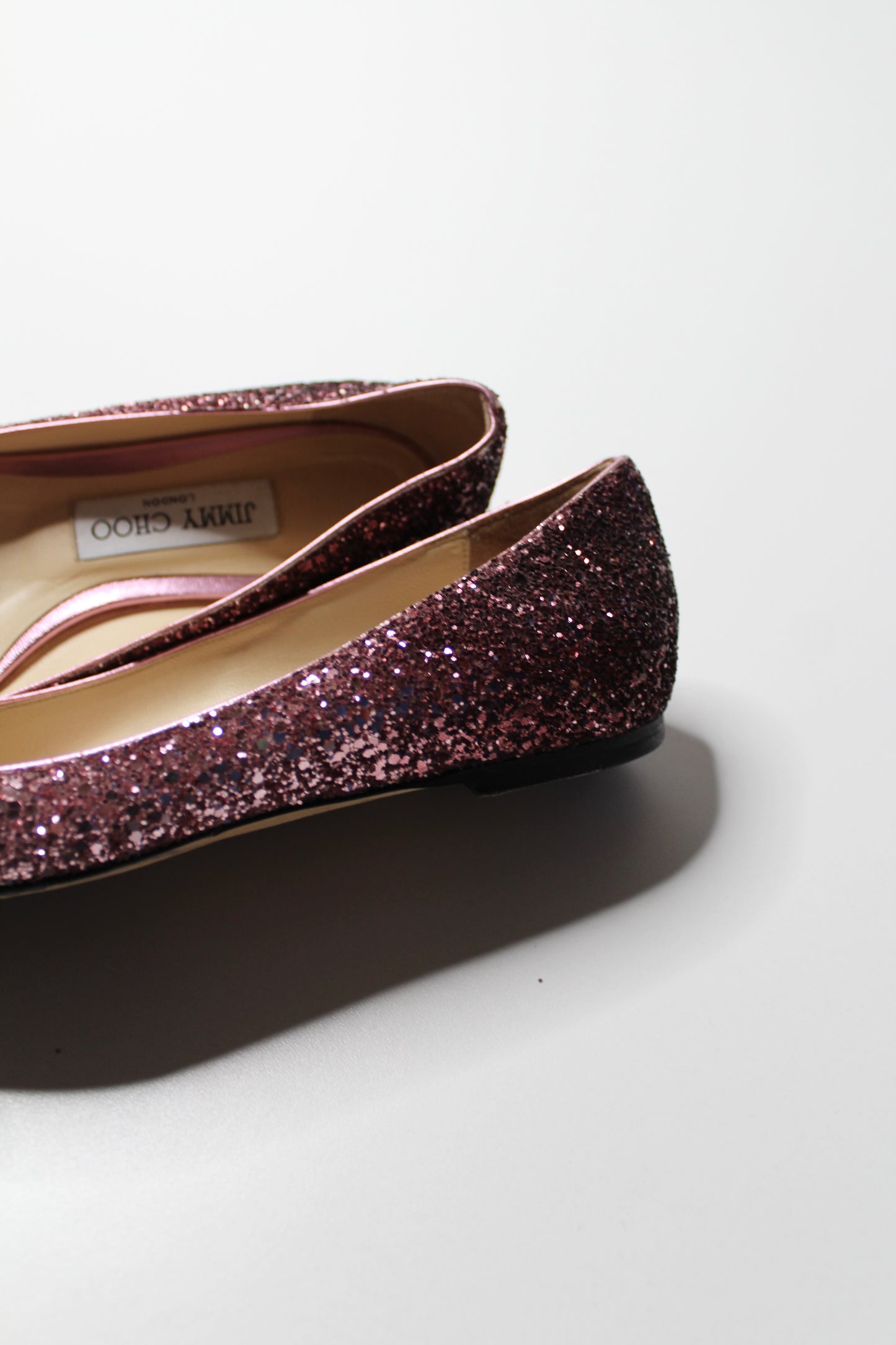 Jimmy Choo pink glitter 'romy' flats, size 36 (size 6)