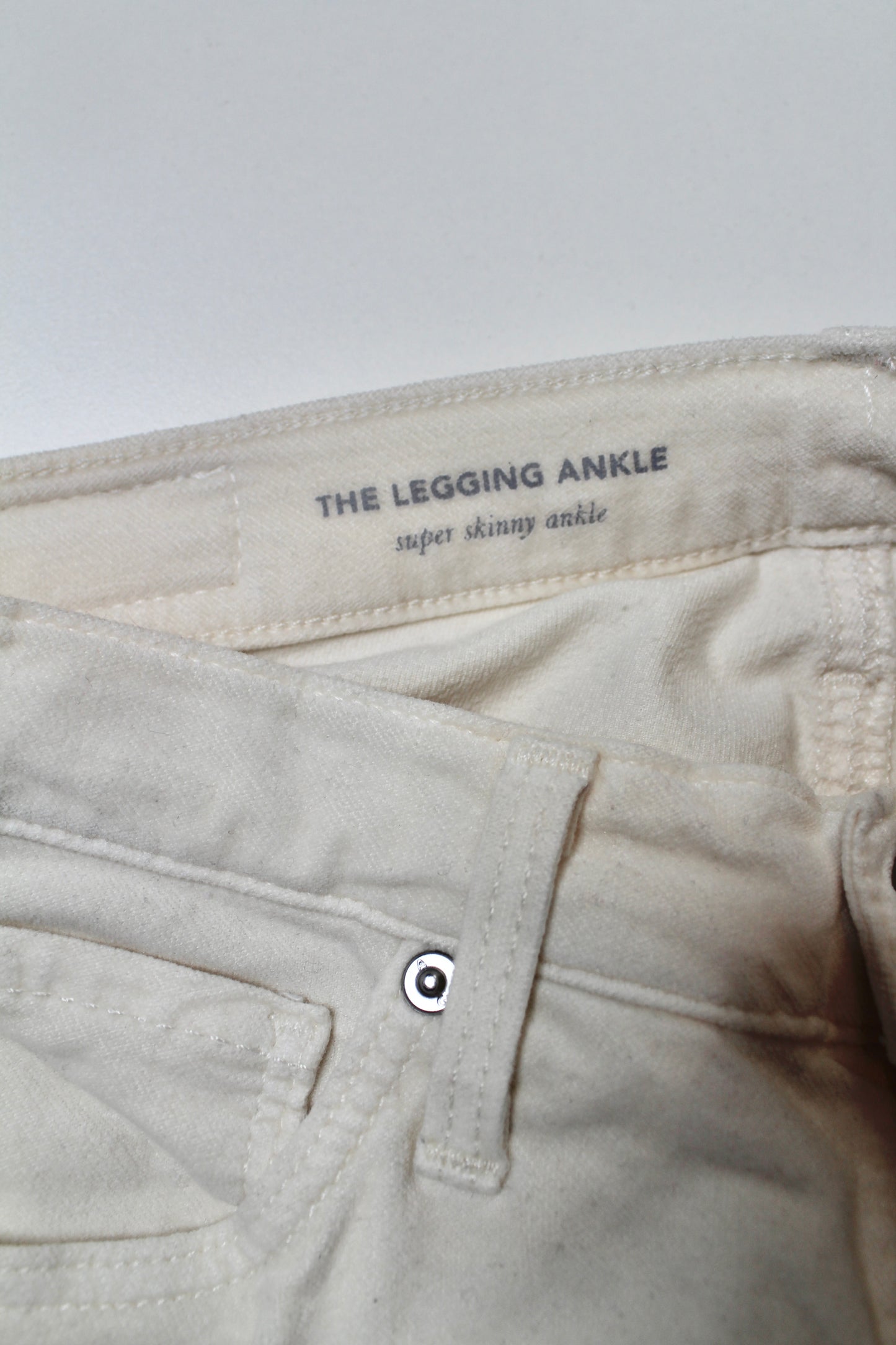 AG Jeans cream velvet the legging ankle super skinny pants, size 24 R (27") (additional 50% off)