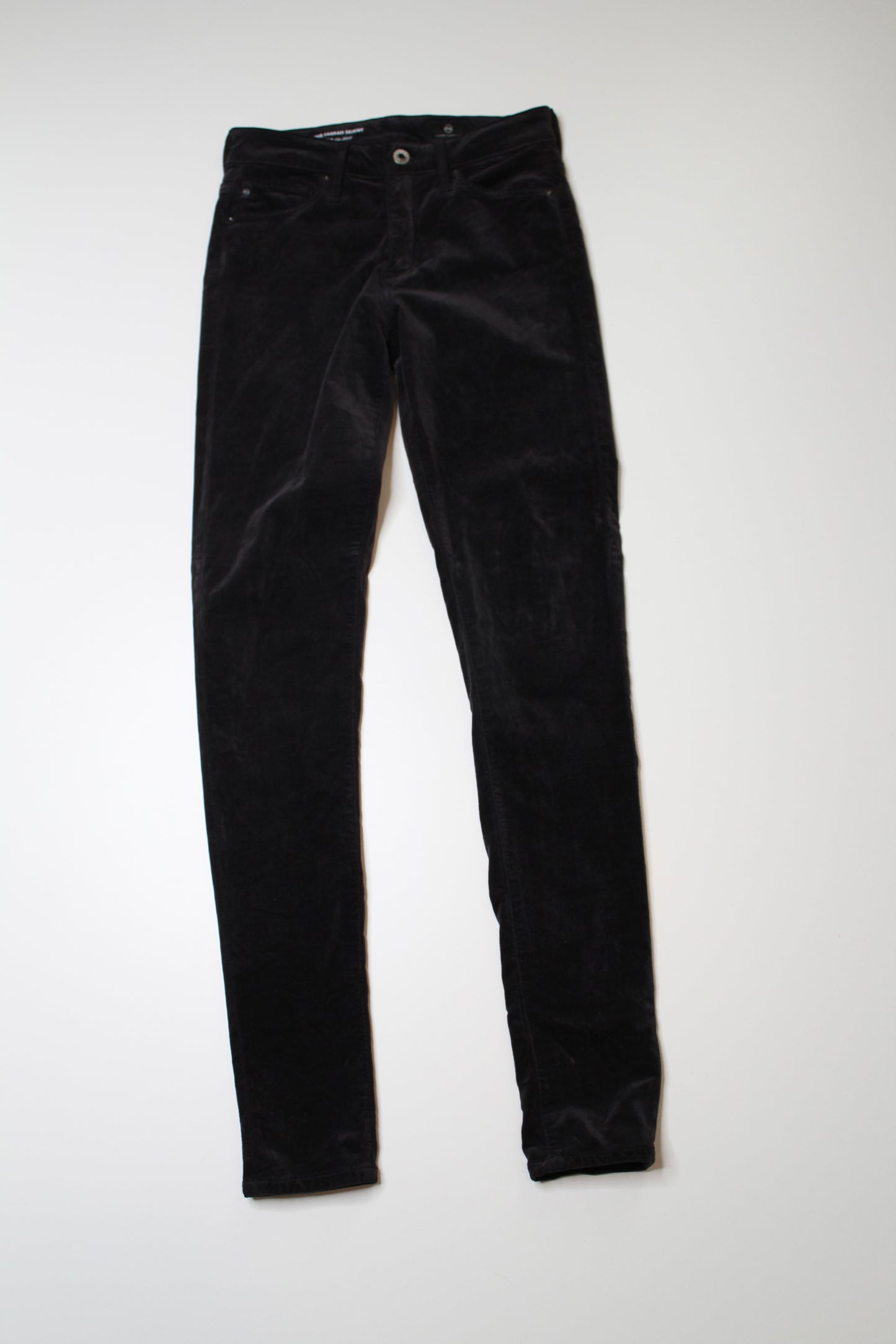 AG Jeans black velvet Farrah high rise skinny pants, size 24 R (29") (additional 30% off)