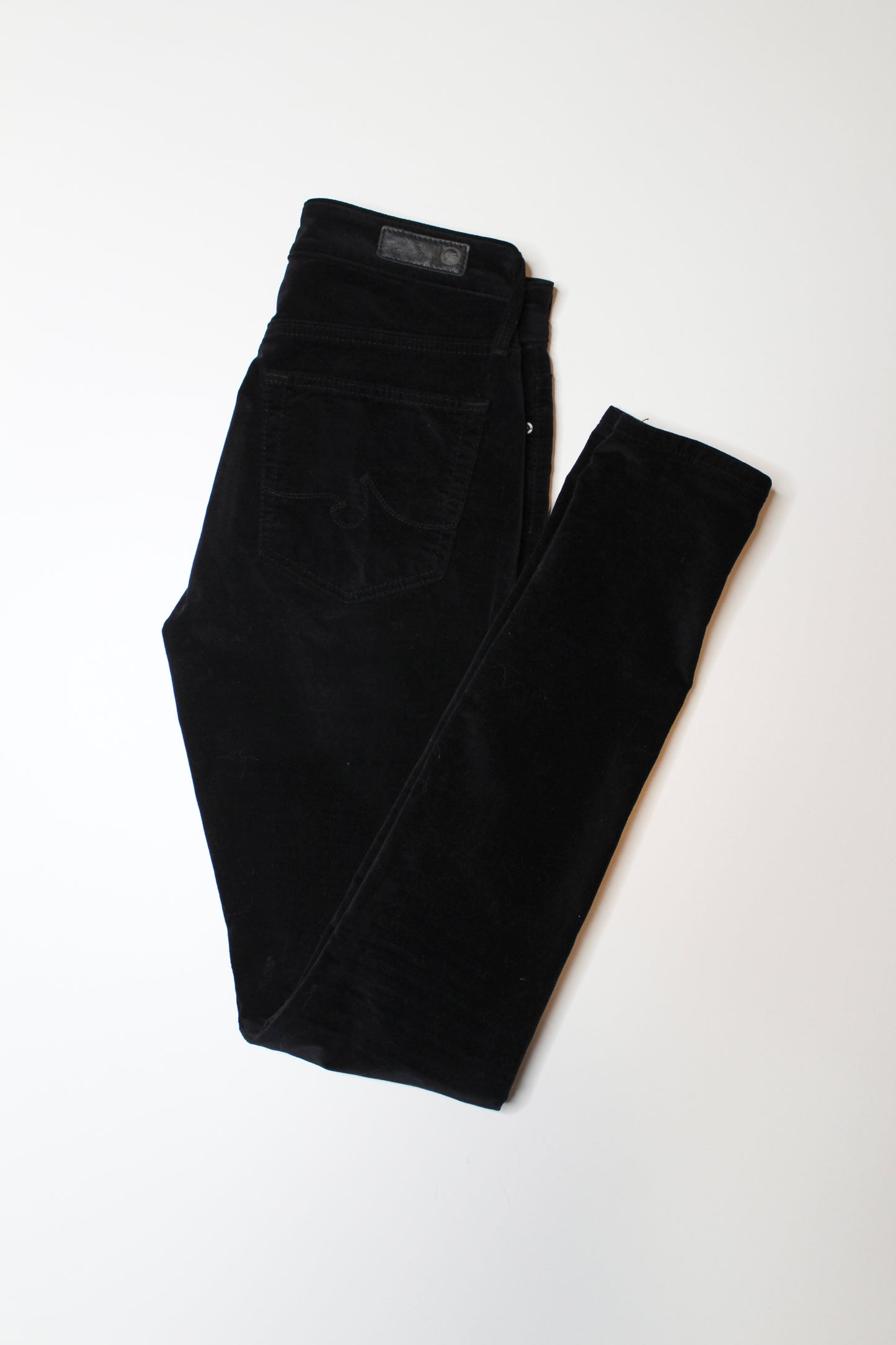 AG Jeans black velvet Farrah high rise skinny pants, size 24 R (29") (additional 30% off)