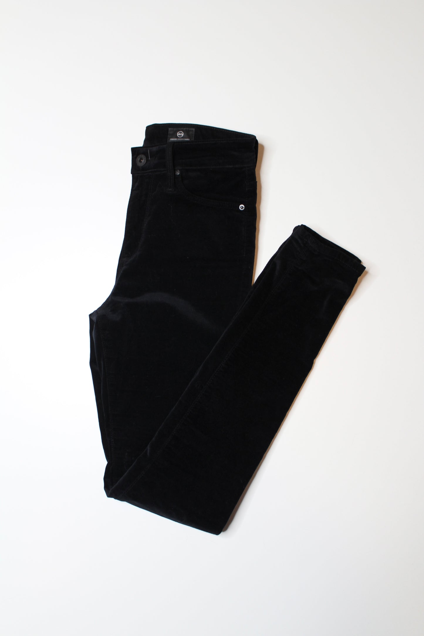 AG Jeans black velvet Farrah high rise skinny pants, size 24 R (29") (additional 30% off)