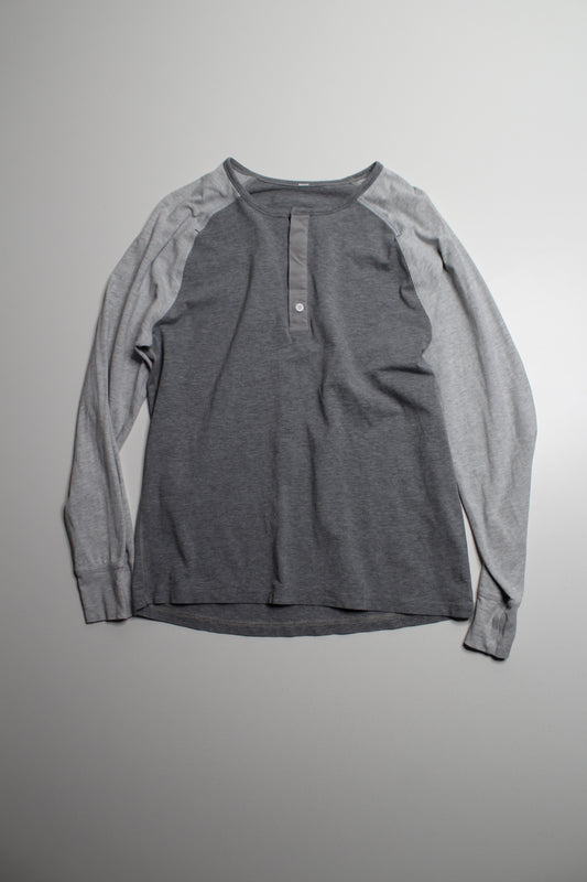Lululemon grey mens cotton henley long sleeve, size medium