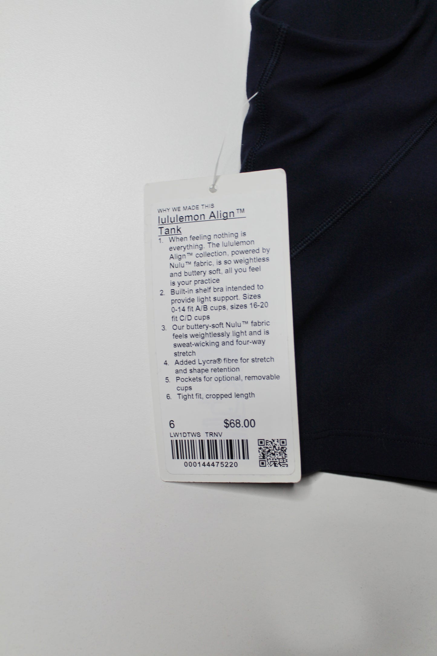 Lululemon true navy ‘align’ tank, size 6 *new with tags