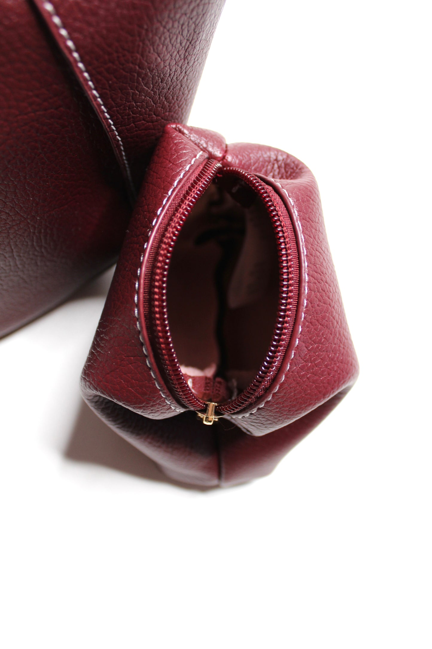 Anthropologie burgundy Sonia slouchy faux leather mini tote purse with matching zippered pouch