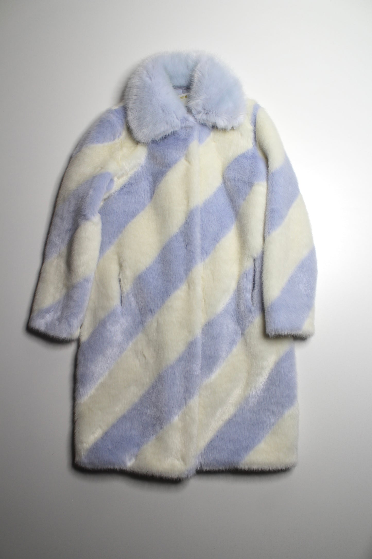Anthropologie Maeve cream/blue ice stripe faux fur coat, size xsmall (relaxed fit) (sale: was $120)