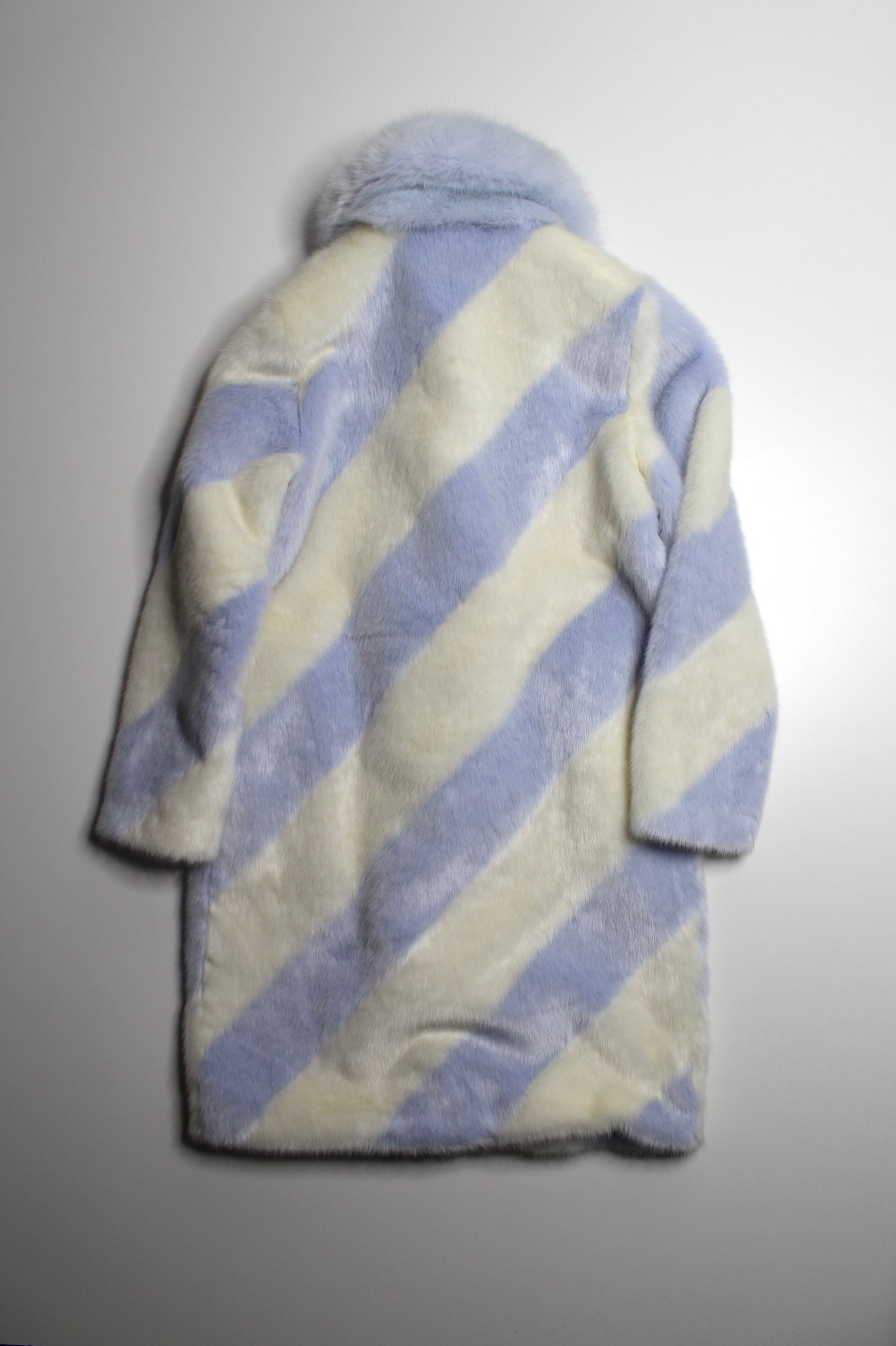 Anthropologie Maeve cream/blue ice stripe faux fur coat, size xsmall (relaxed fit) (sale: was $120)