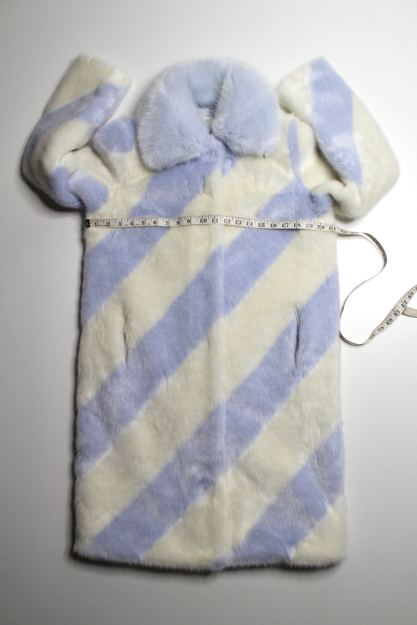 Anthropologie Maeve cream/blue ice stripe faux fur coat, size xsmall (relaxed fit) (sale: was $120)