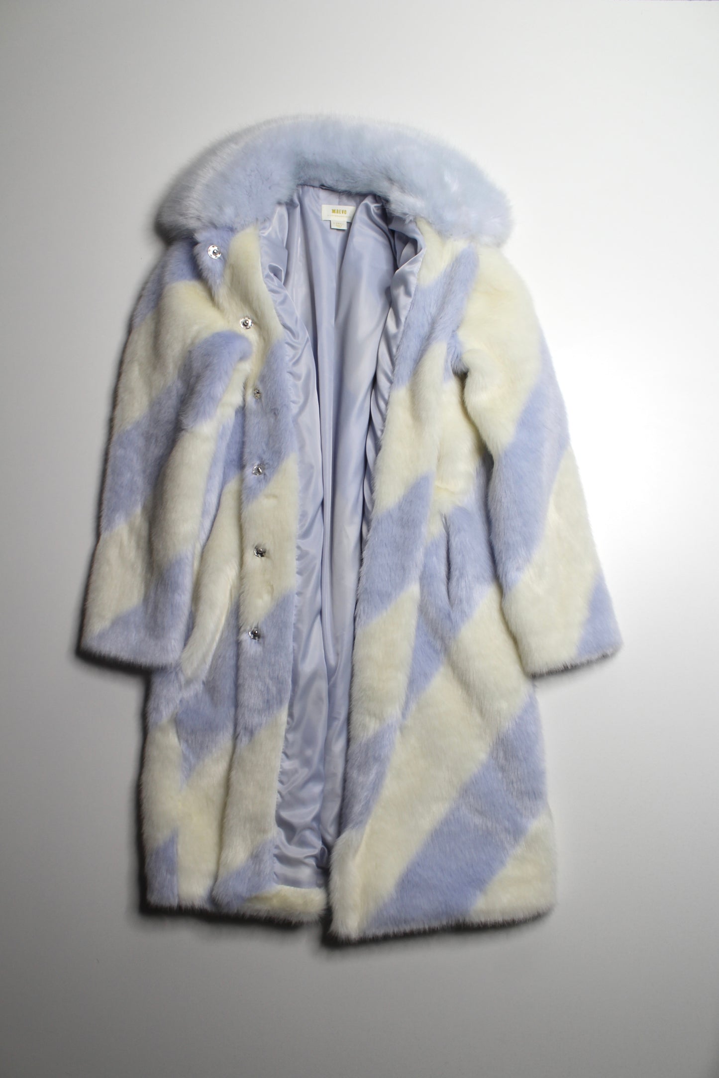 Anthropologie Maeve cream/blue ice stripe faux fur coat, size xsmall (relaxed fit) (sale: was $120)
