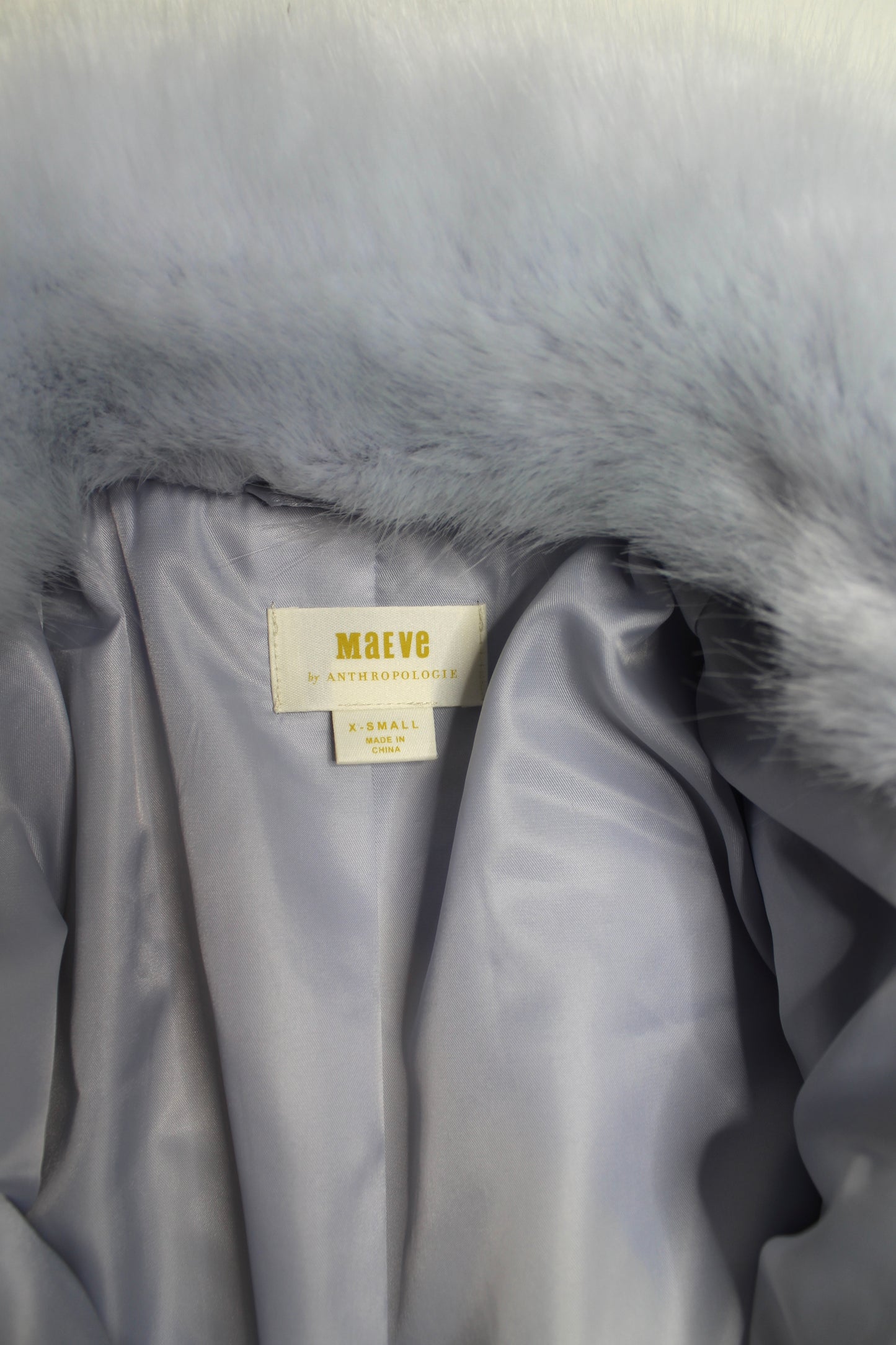 Anthropologie Maeve cream/blue ice stripe faux fur coat, size xsmall (relaxed fit) (sale: was $120)