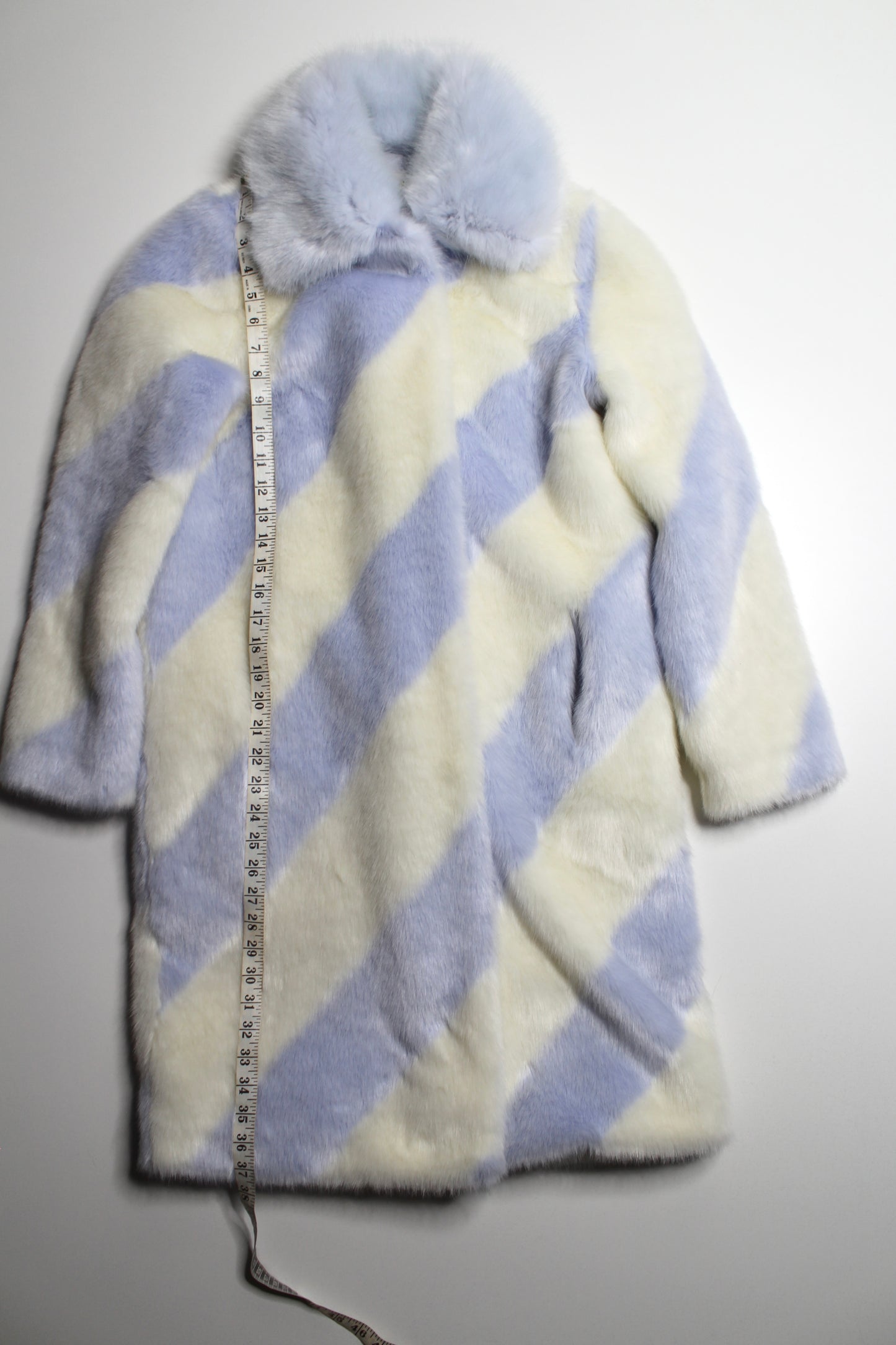 Anthropologie Maeve cream/blue ice stripe faux fur coat, size xsmall (relaxed fit) (sale: was $120)