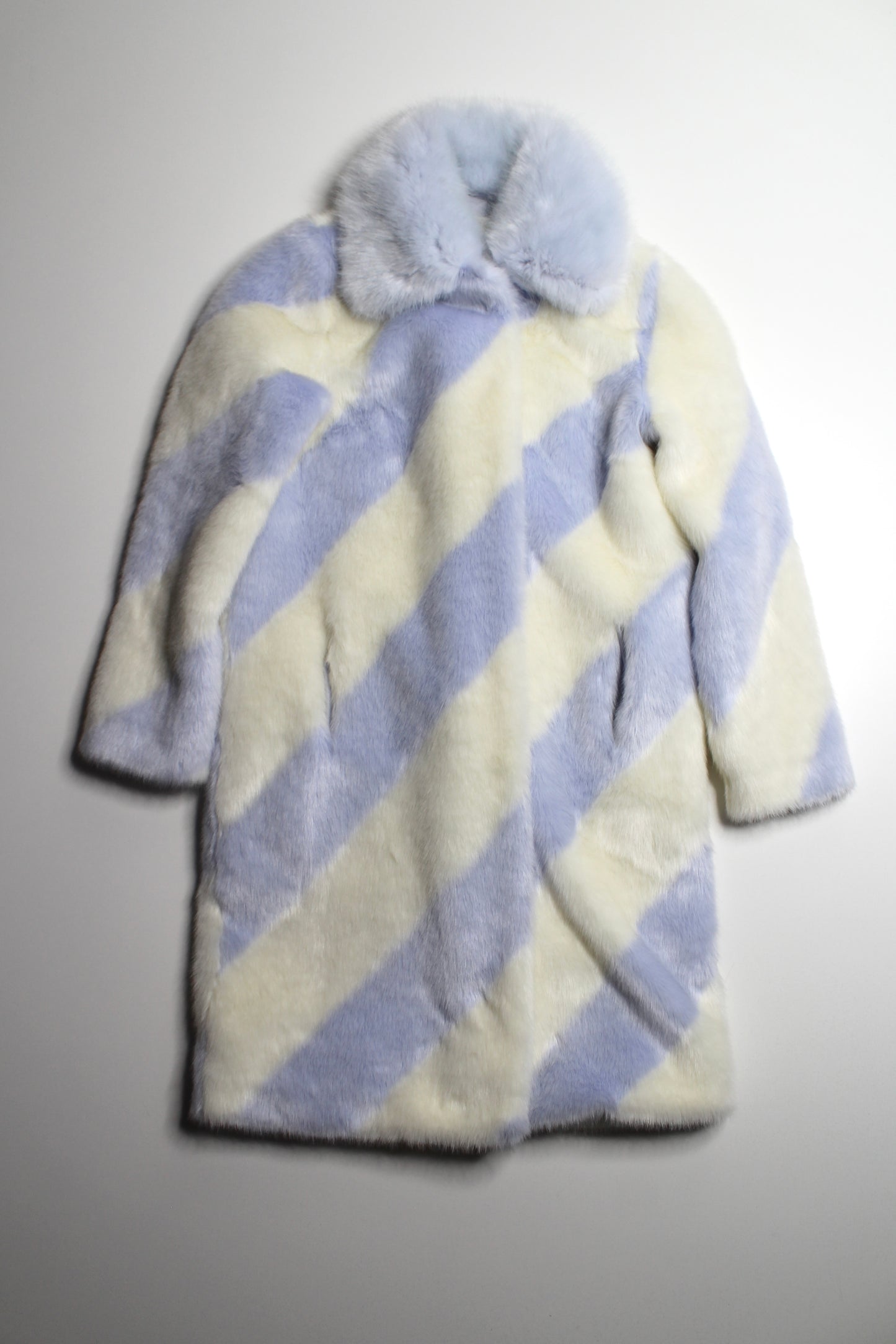 Anthropologie Maeve cream/blue ice stripe faux fur coat, size xsmall (relaxed fit) (sale: was $120)