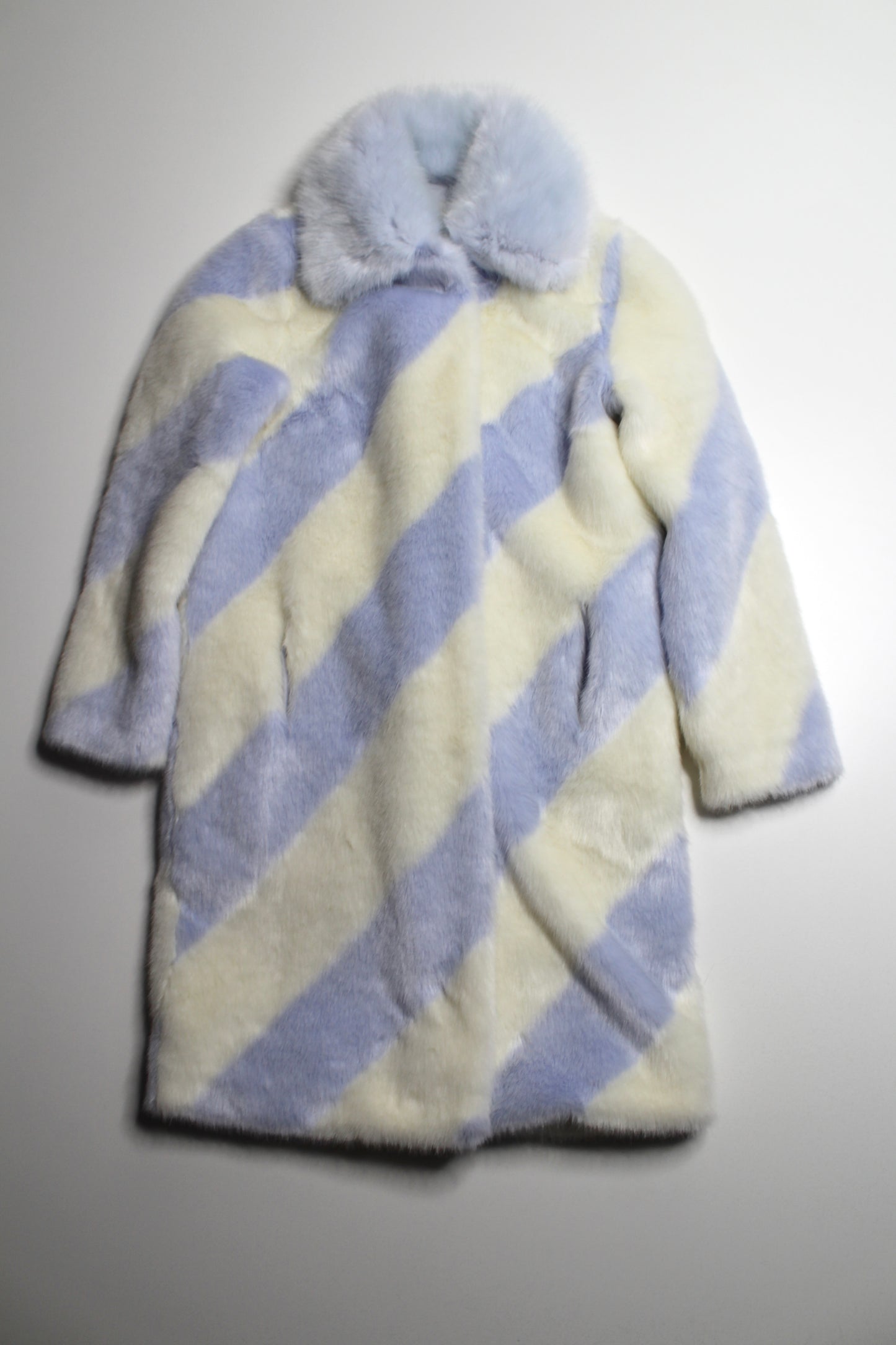 Anthropologie Maeve cream/blue ice stripe faux fur coat, size xsmall (relaxed fit) (sale: was $120)