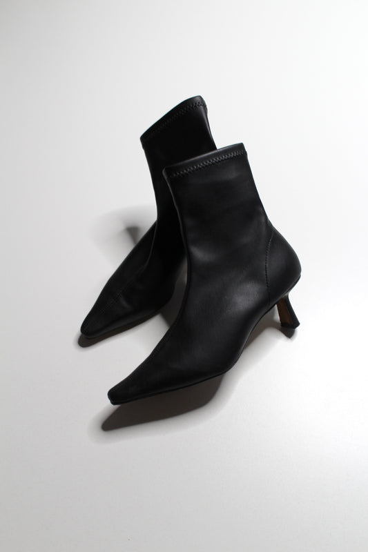 Anthropologie Angel Alarcon black faux leather pointed toe kitten heel boots, size 36 (size 5-5.5) Fits up to size 6