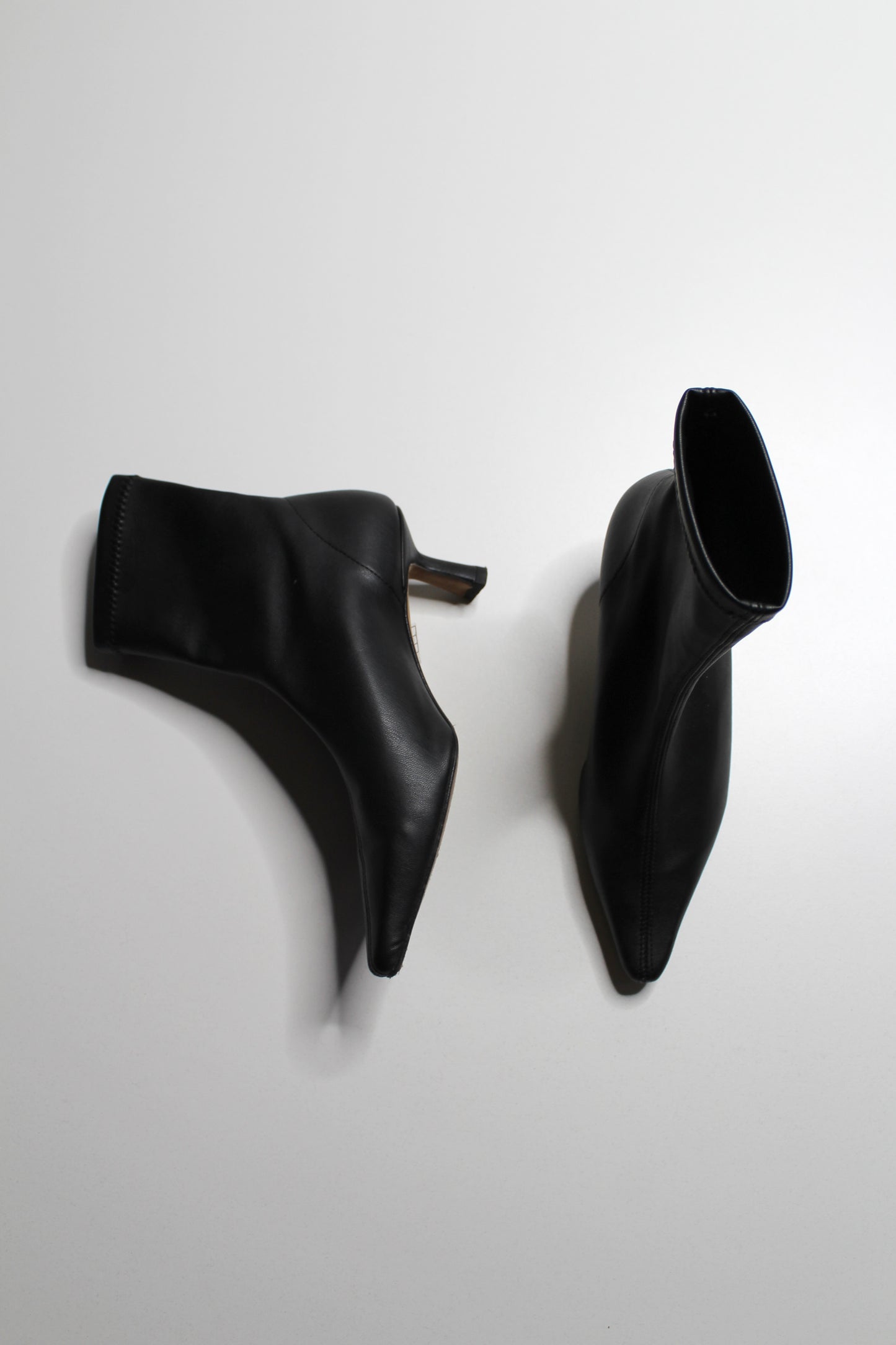 Anthropologie Angel Alarcon black faux leather pointed toe kitten heel boots, size 36 (size 5-5.5) Fits up to size 6