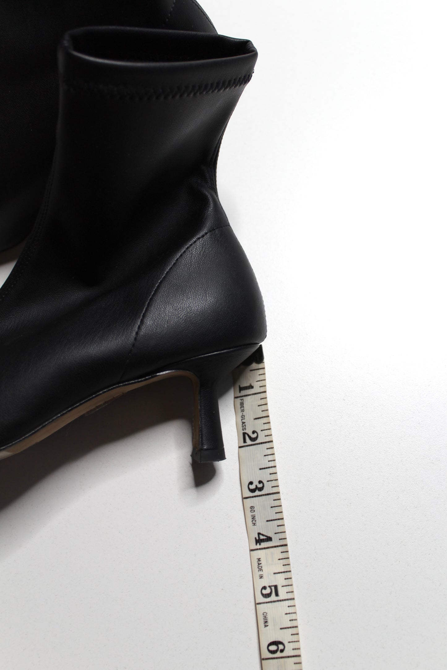 Anthropologie Angel Alarcon black faux leather pointed toe kitten heel boots, size 36 (size 5-5.5) Fits up to size 6