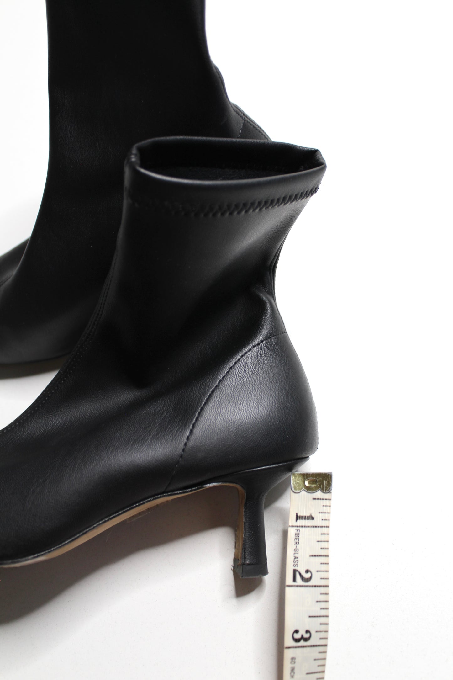 Anthropologie Angel Alarcon black faux leather pointed toe kitten heel boots, size 36 (size 5-5.5) Fits up to size 6