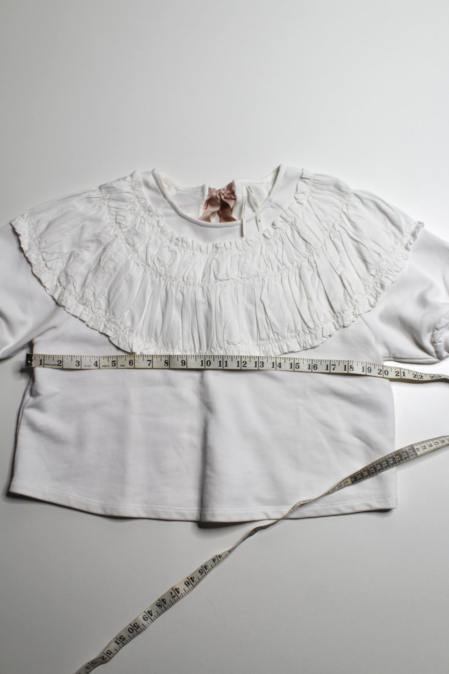 Anthropologie white tie back rusched short sleeve blouse, size xsmall (loose fit)