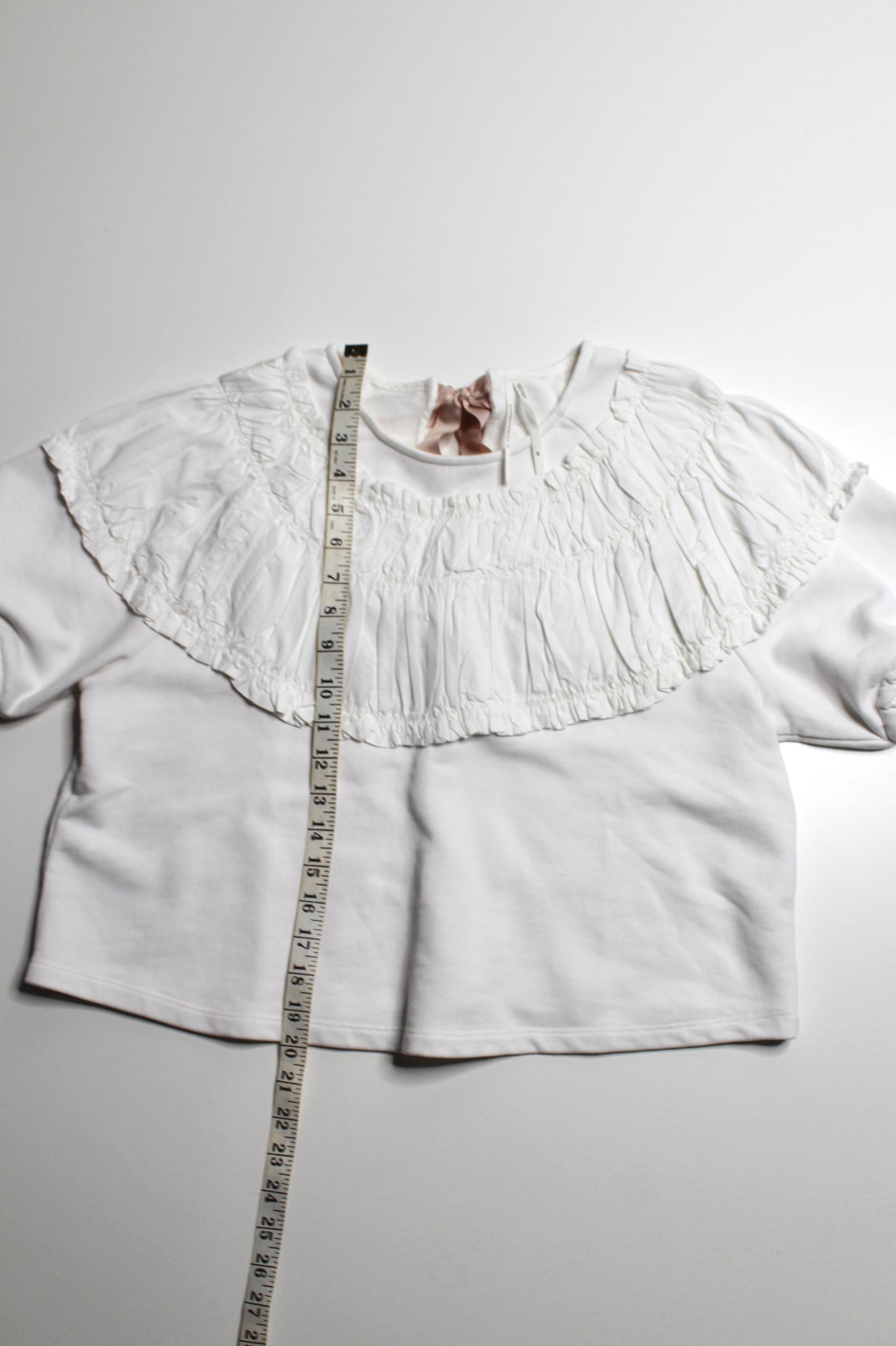 Anthropologie white tie back rusched short sleeve blouse, size xsmall (loose fit)