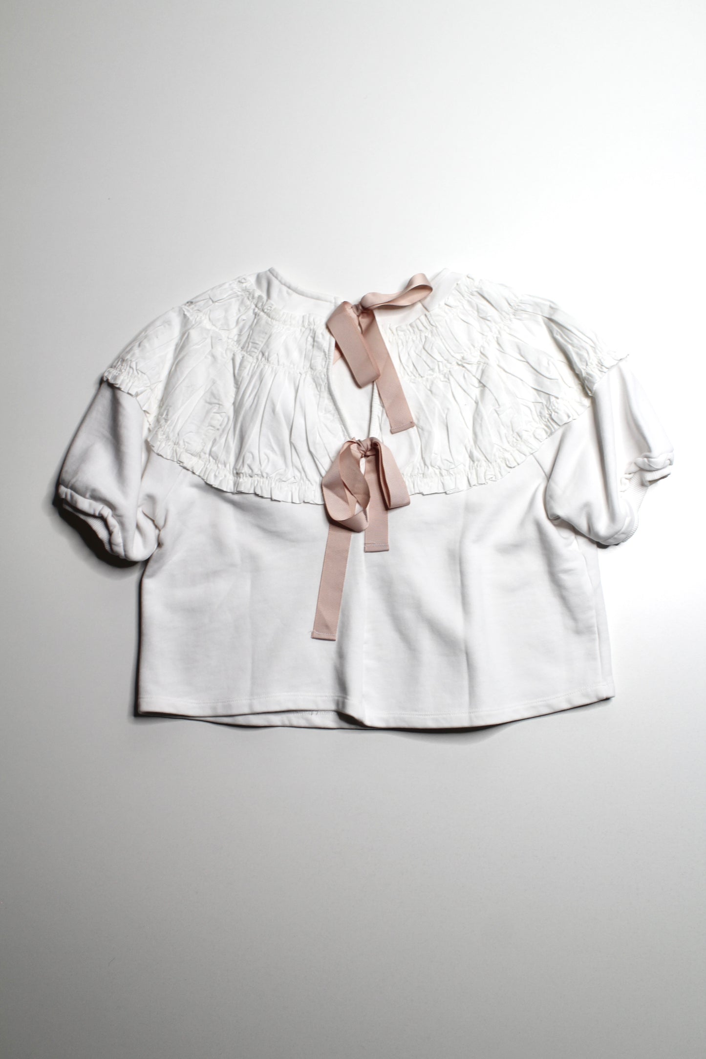 Anthropologie white tie back rusched short sleeve blouse, size xsmall (loose fit)