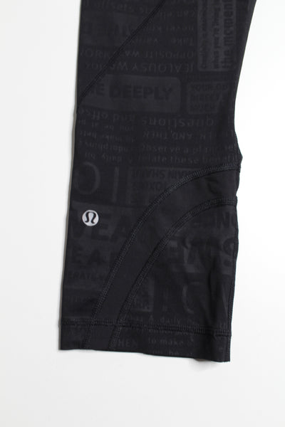 Lululemon classic manifesto embossed black run inspire crop, size 6 (21.5”) (price reduced: was $30)