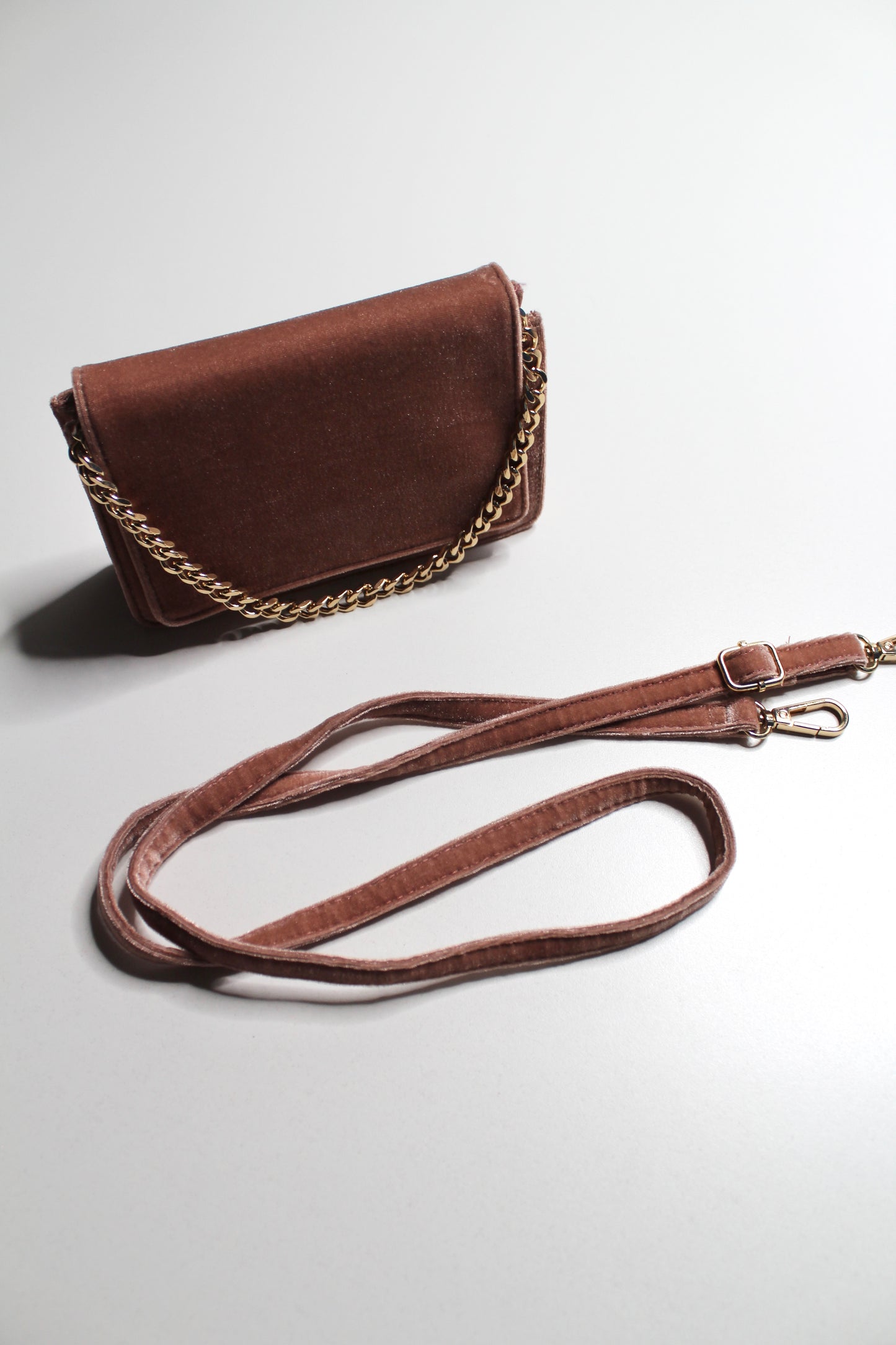 Anthropologie dusty rose velvet crossbody purse (detachable strap)