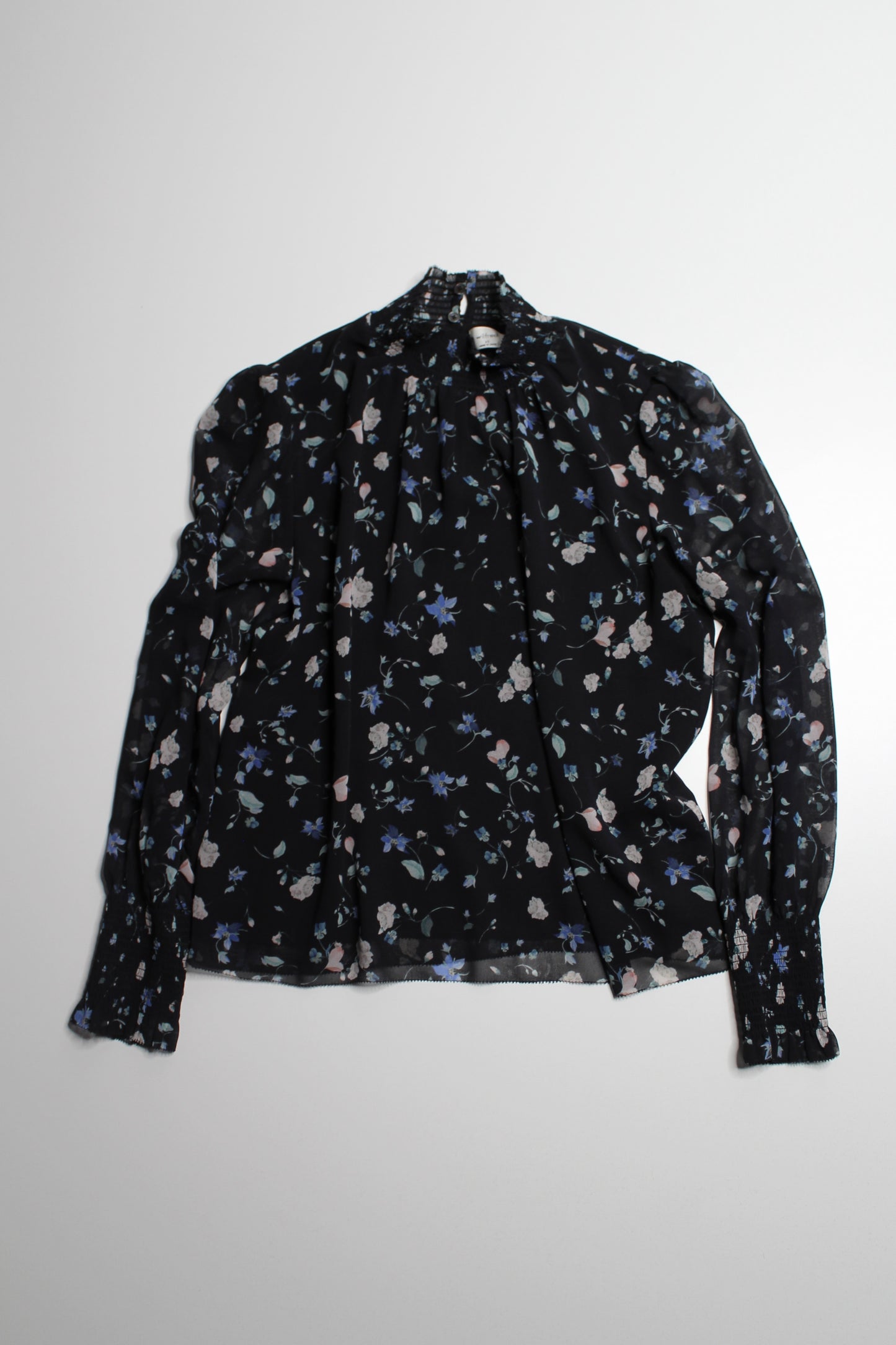 Aritzia Wilfred black floral 'valencia' pullover semi sheer blouse, size xsmall (relaxed flowy fit) (sale: was $48)