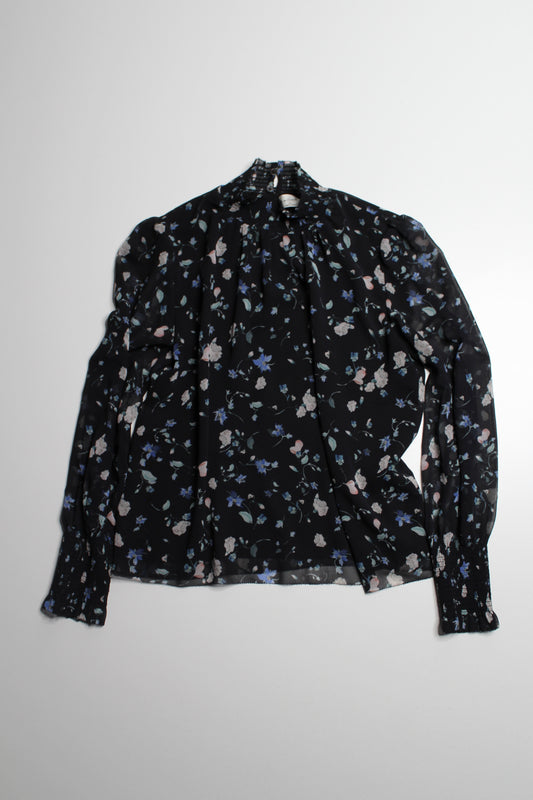 Aritzia Wilfred black floral 'valencia' pullover semi sheer blouse, size xsmall (relaxed flowy fit) (sale: was $48)