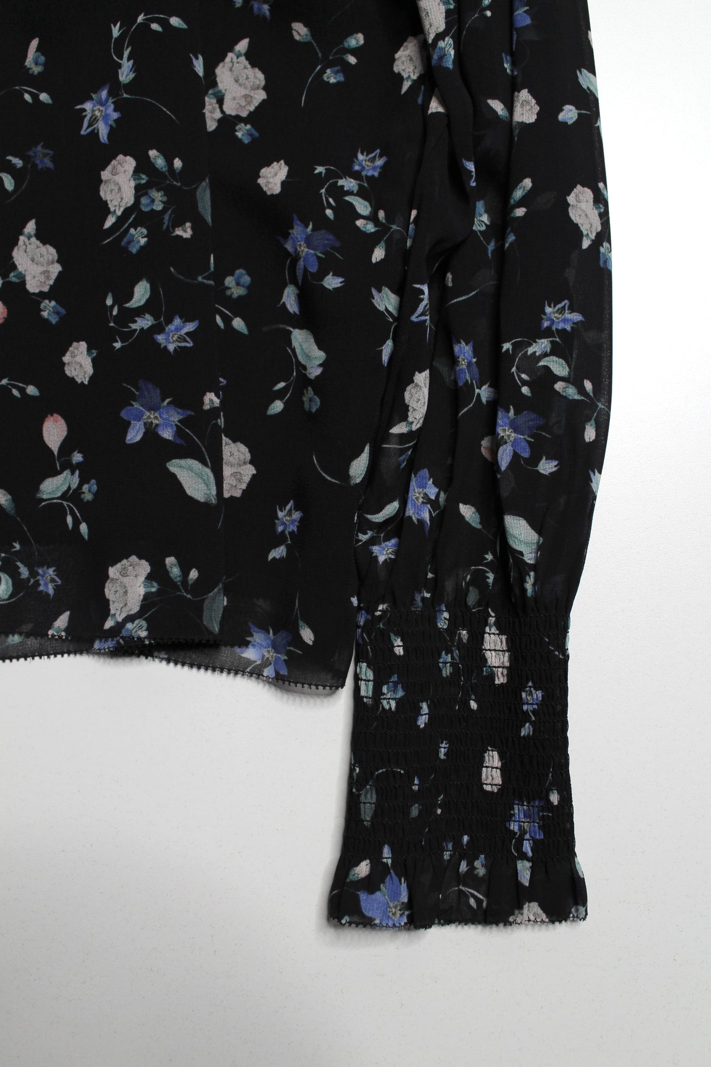 Aritzia Wilfred black floral 'valencia' pullover semi sheer blouse, size xsmall (relaxed flowy fit) (sale: was $48)