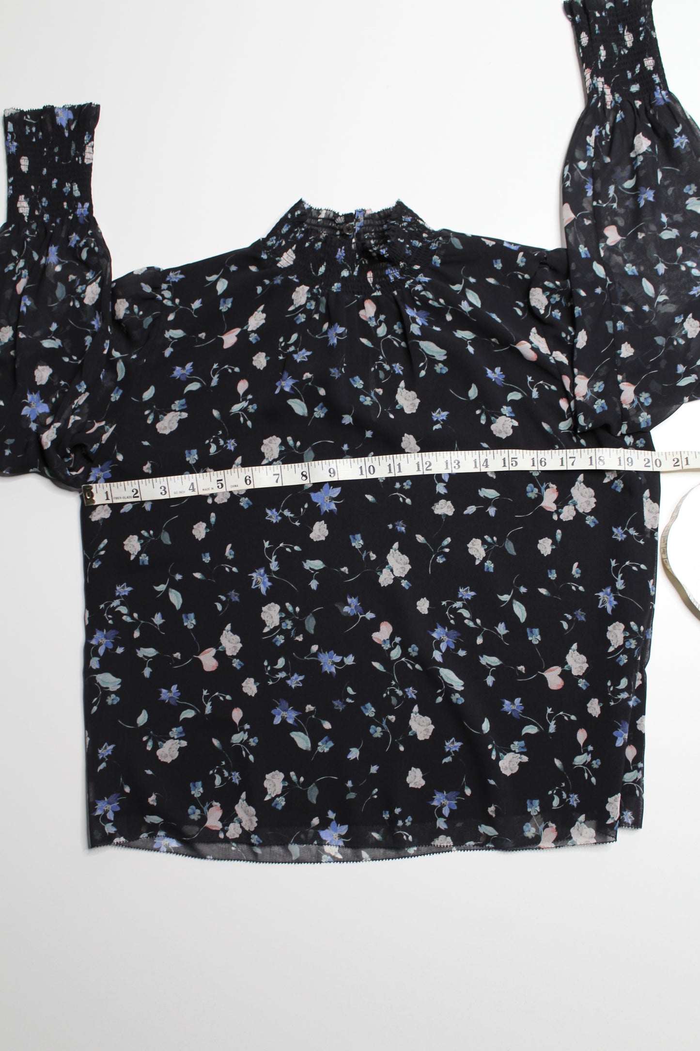 Aritzia Wilfred black floral 'valencia' pullover semi sheer blouse, size xsmall (relaxed flowy fit) (sale: was $48)