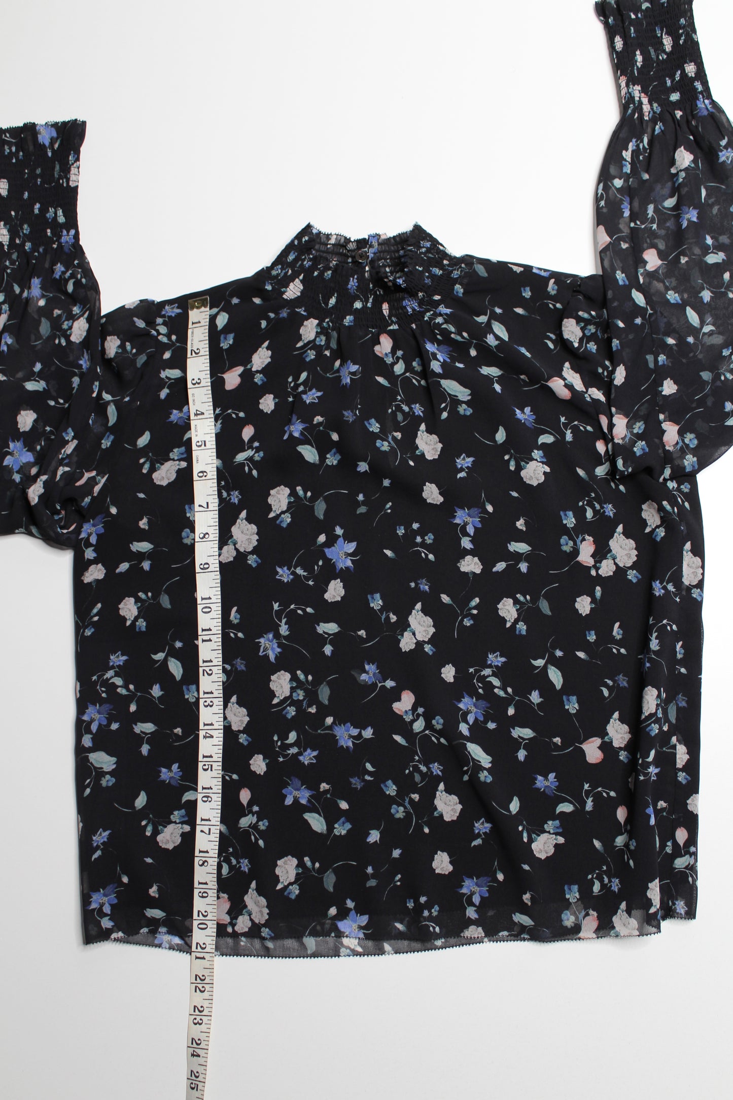 Aritzia Wilfred black floral 'valencia' pullover semi sheer blouse, size xsmall (relaxed flowy fit) (sale: was $48)