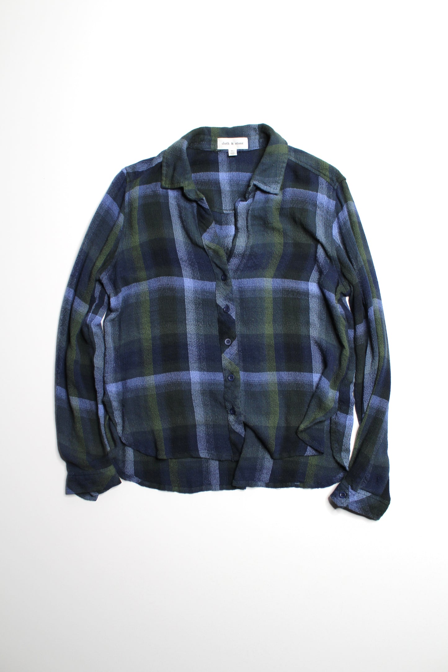 Anthropologie Cloth & Stone blue plaid button down long sleeve, size small (relaxed fit)