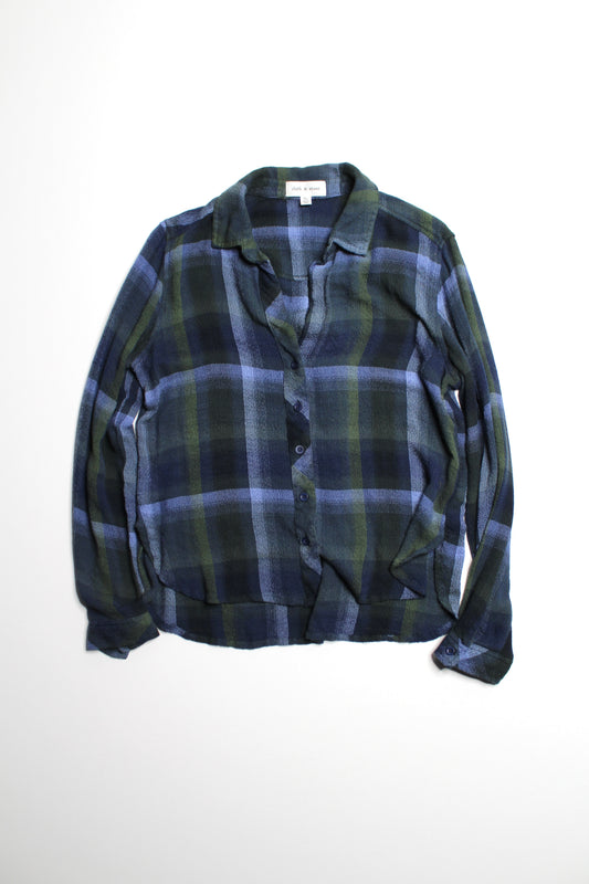 Anthropologie Cloth & Stone blue plaid button down long sleeve, size small (relaxed fit)