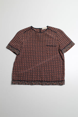 Tory Burch short sleeve printed silk blouse, size 4