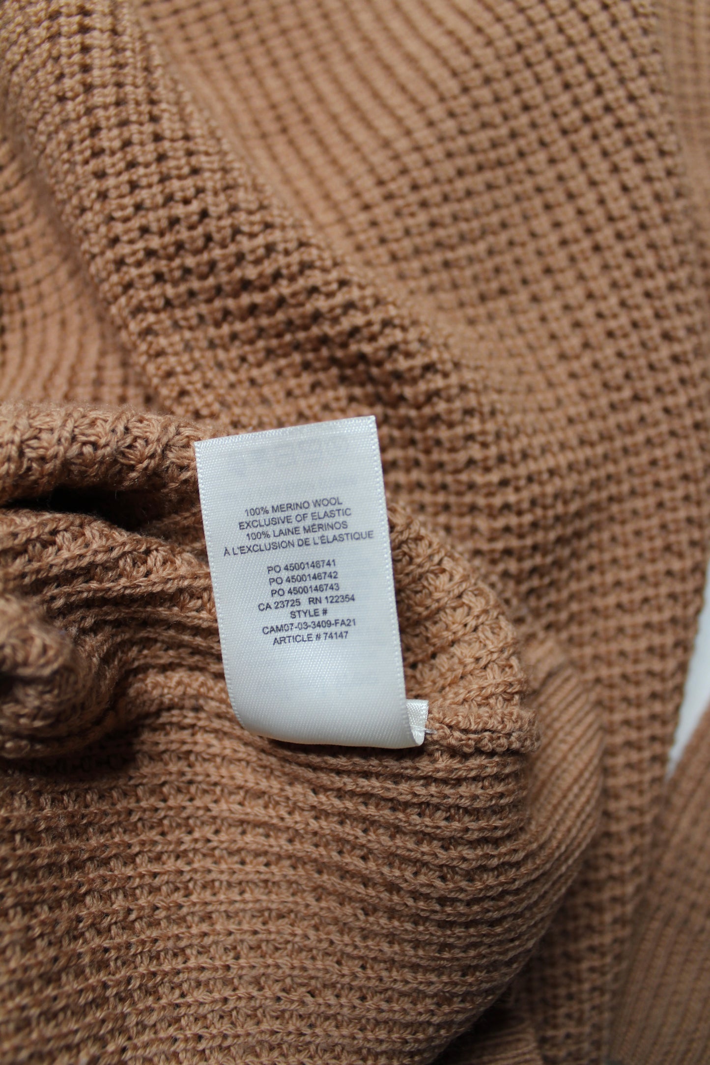 Aritzia Wilfred Free toffee waffle knit sweater, size small (loose fit)