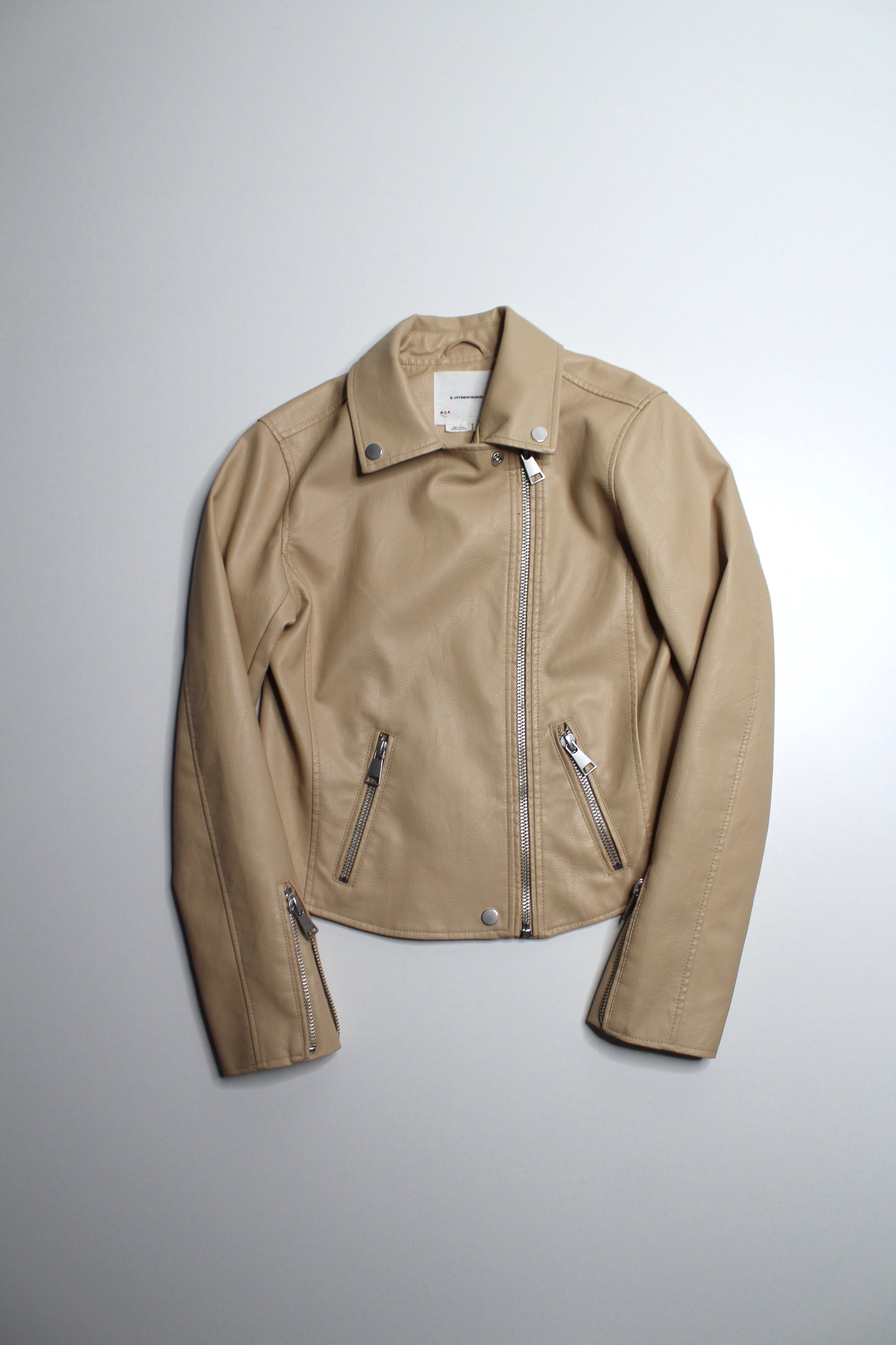 Anthropologie sand faux leather moto jacket, size xsmall (sale: was $68)