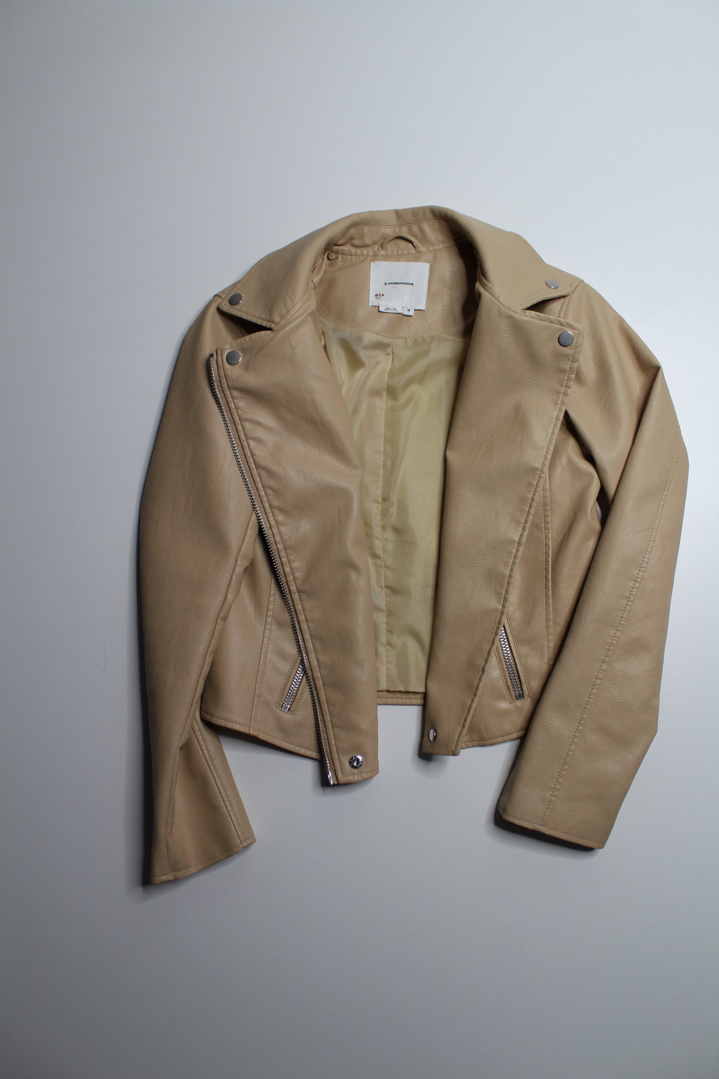 Anthropologie sand faux leather moto jacket, size xsmall (sale: was $68)